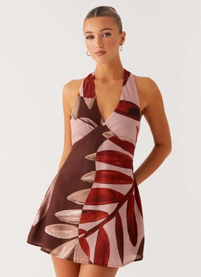 Perfect Fit Look Chain-Detail Heavy Hearted Linen Mini Dress - Cinnamon Palm