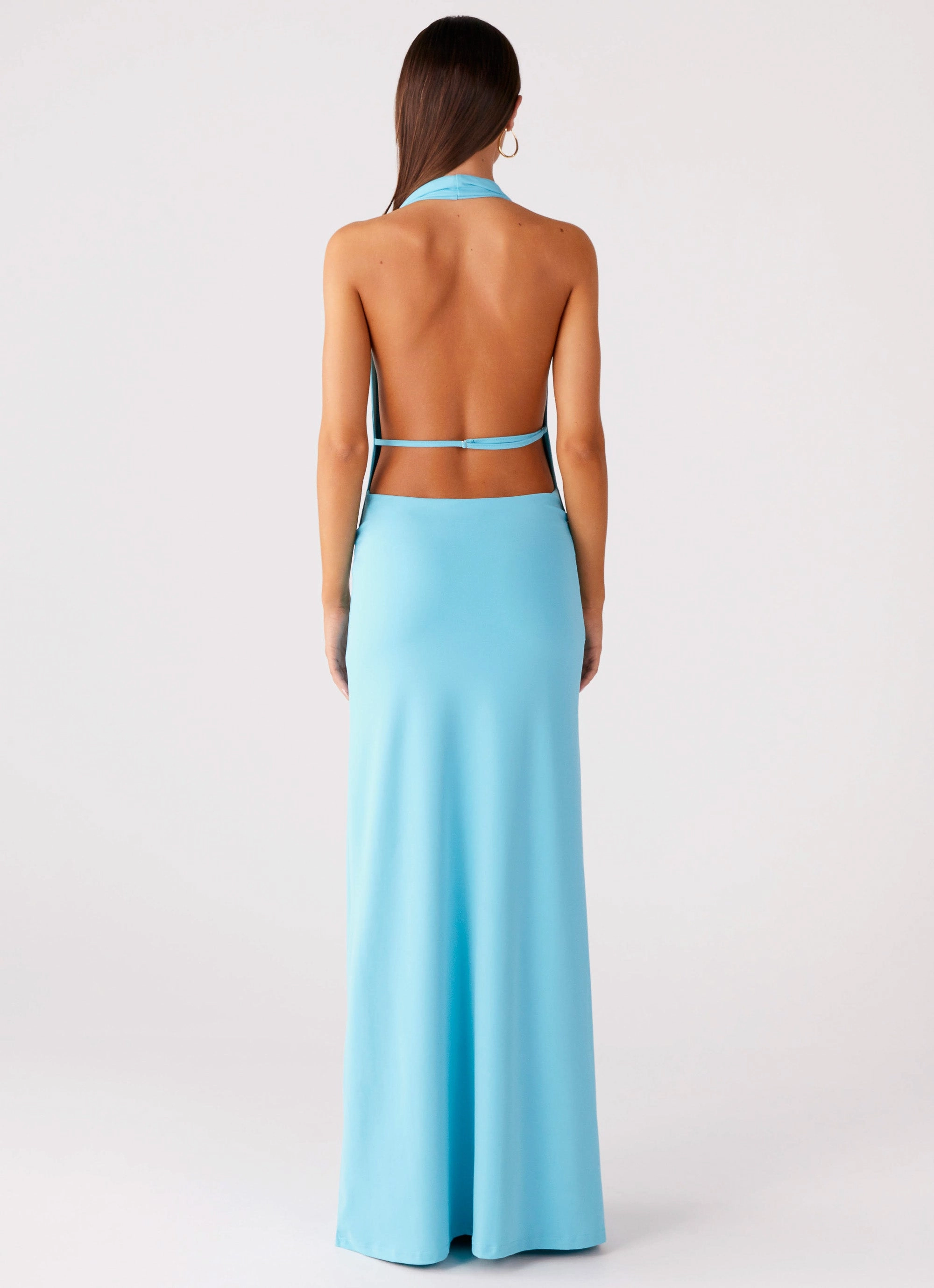 Subtle Texture Natural Light Driftwood Cowl Maxi Dress - Turquoise