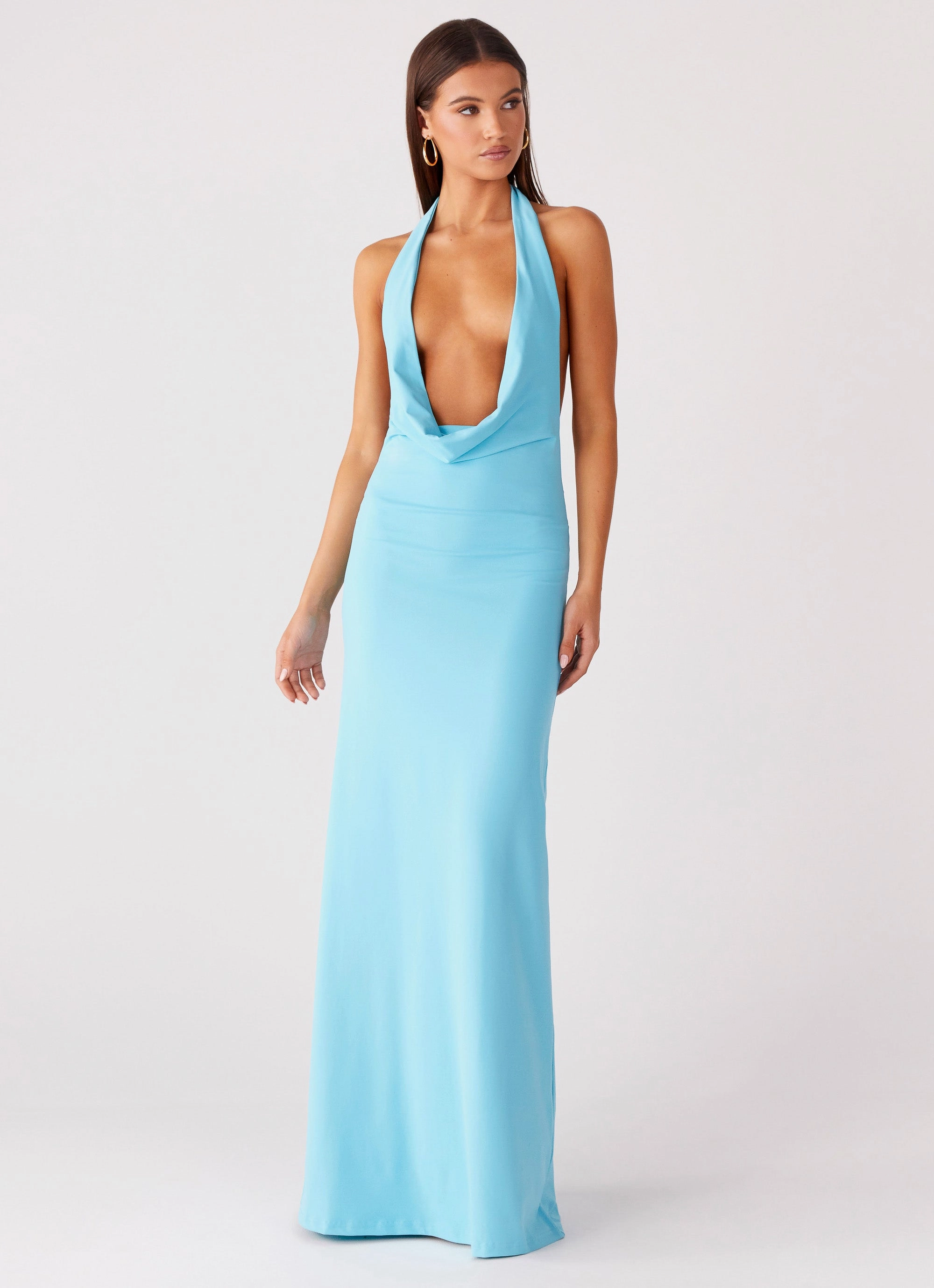 Glam Feel Driftwood Cowl Maxi Dress - Turquoise