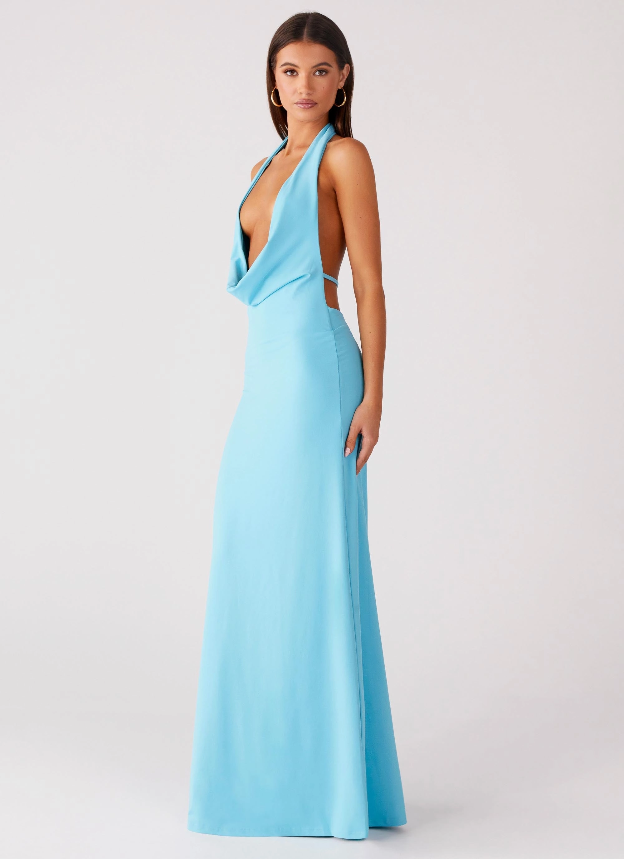 Night wear Fresh Texture Driftwood Cowl Maxi Dress - Turquoise
