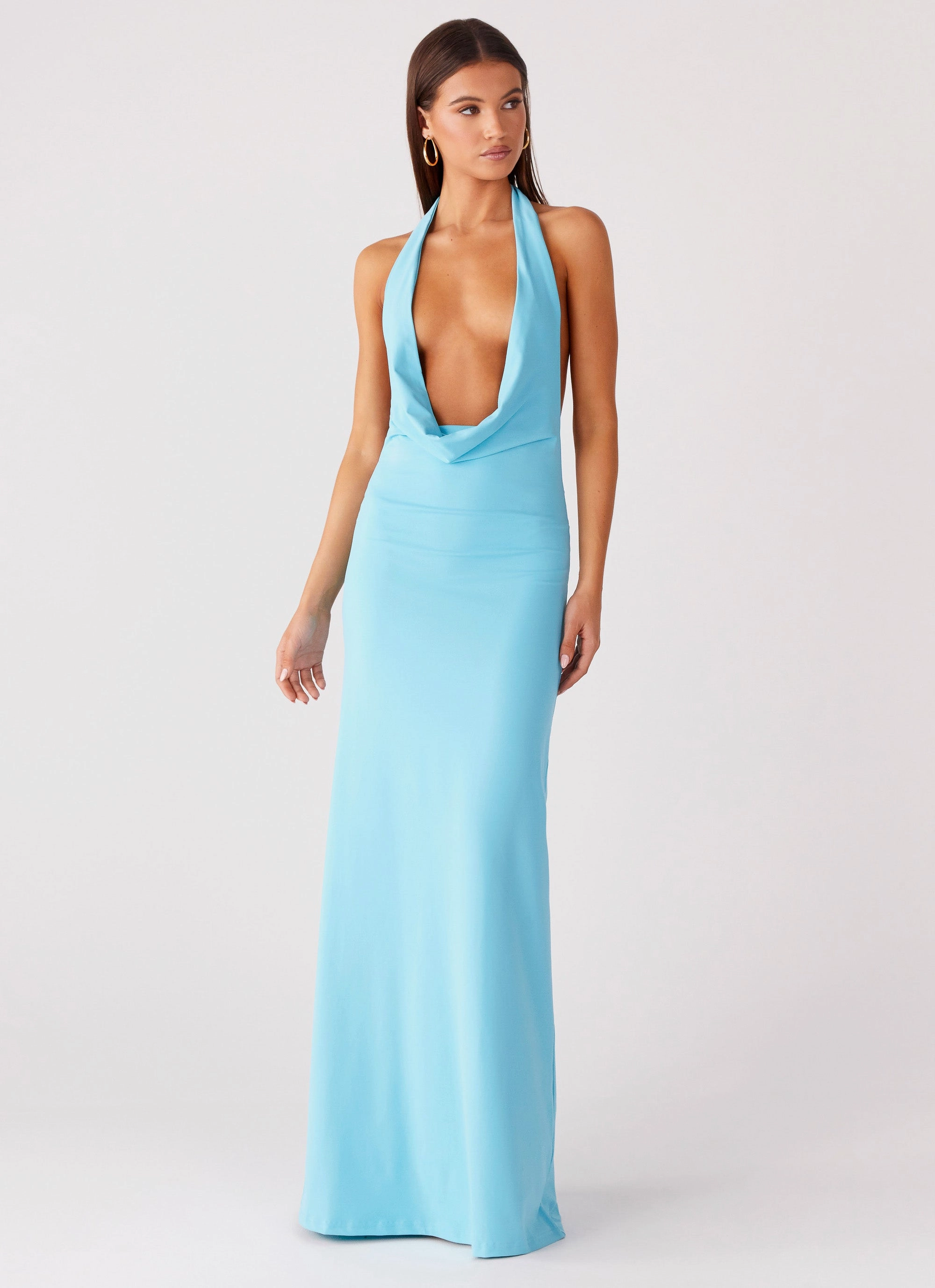 Cozy Vibes Driftwood Cowl Maxi Dress - Turquoise