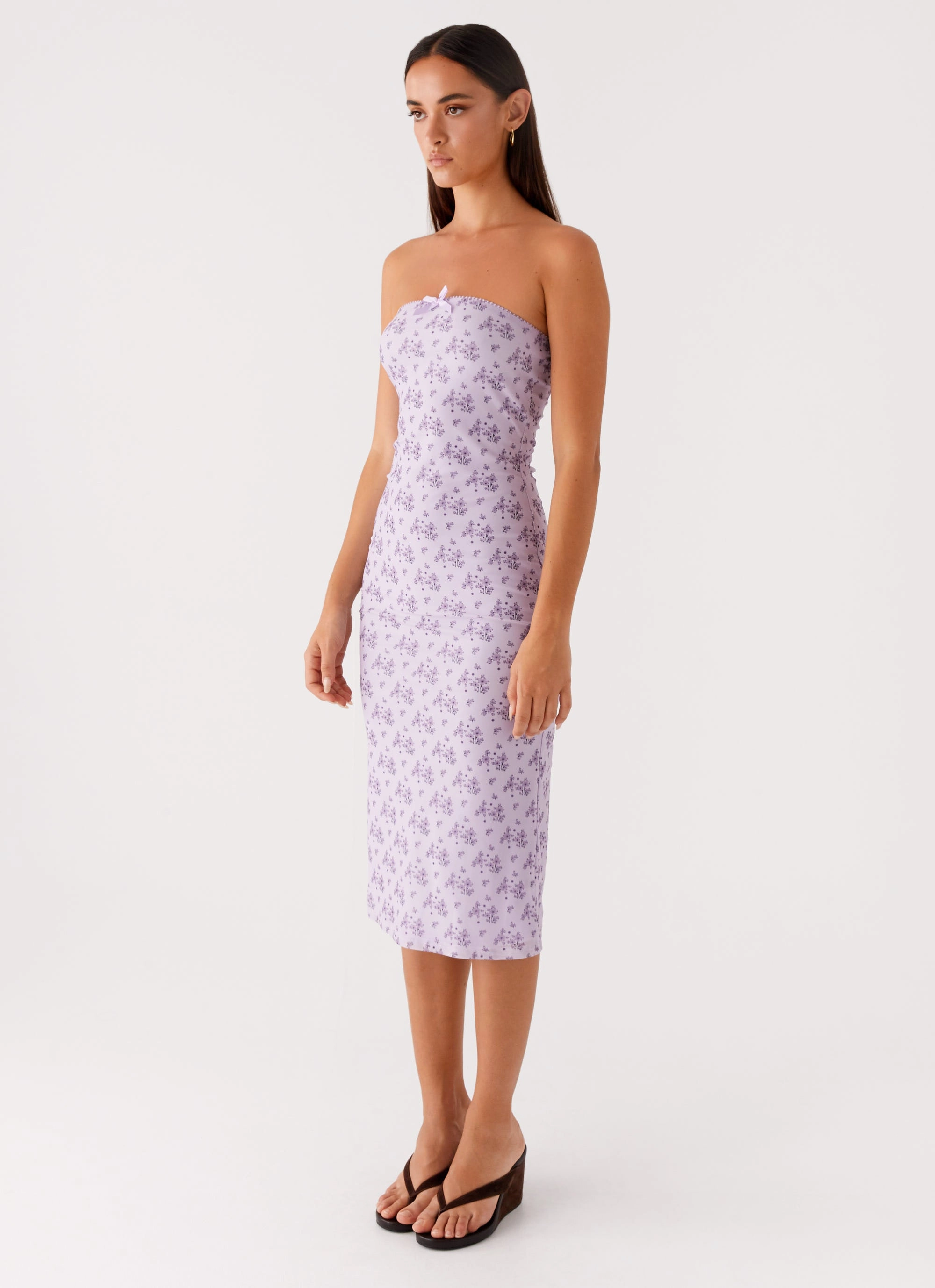 Keila Strapless Midi Dress - Lavender Meadow Layered Volume Petite-Size