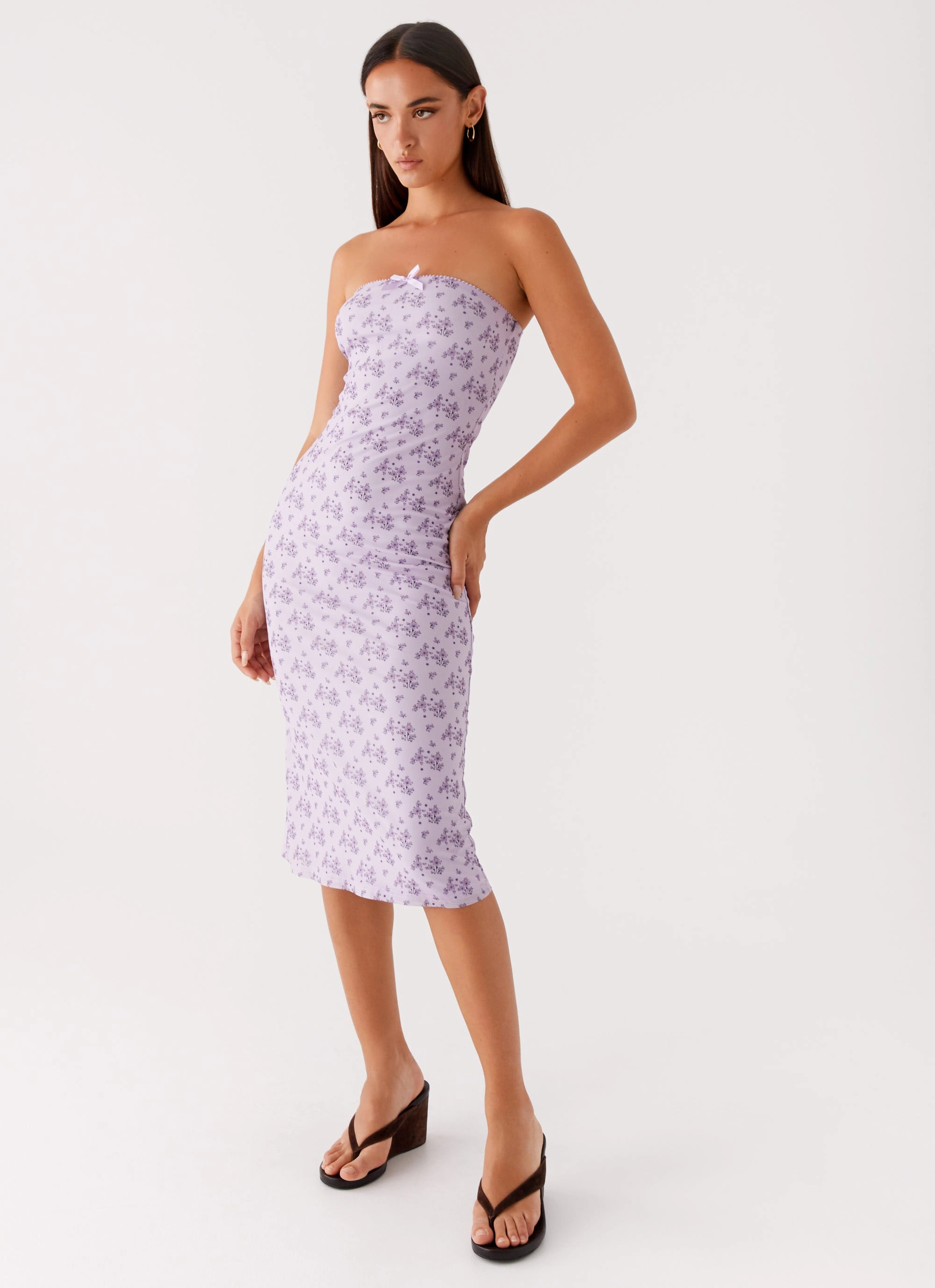 Pure Color Timeless Fit Keila Strapless Midi Dress - Lavender Meadow