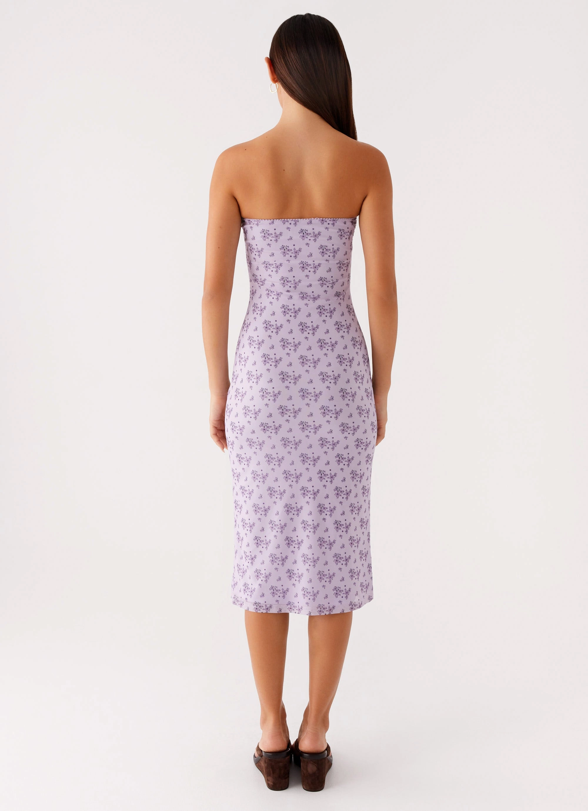 Elegant Fabric Lightweight-Structure Keila Strapless Midi Dress - Lavender Meadow
