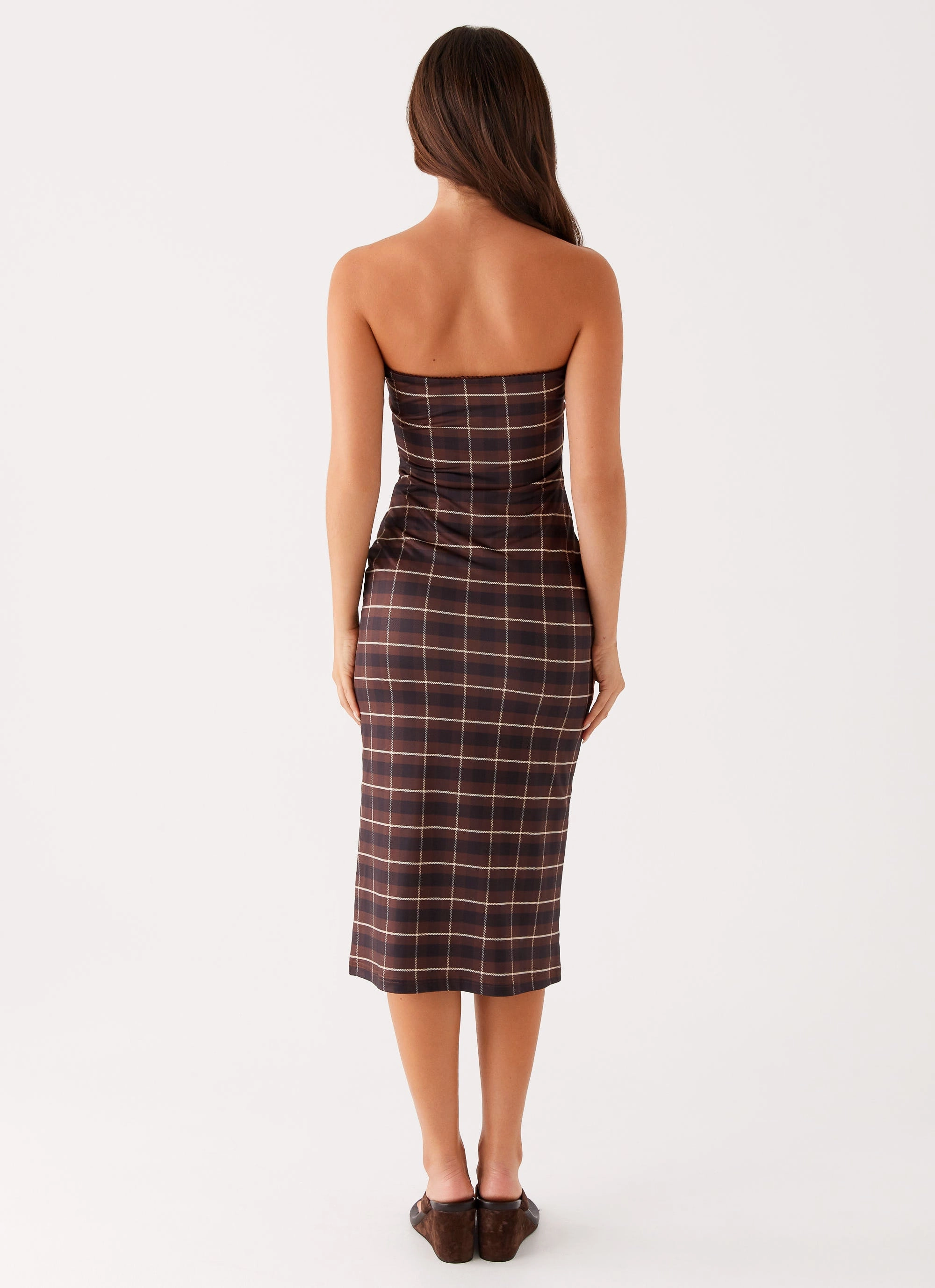 Inner lining Relax Mode Niko Strapless Midi Dress - Brown Black Check