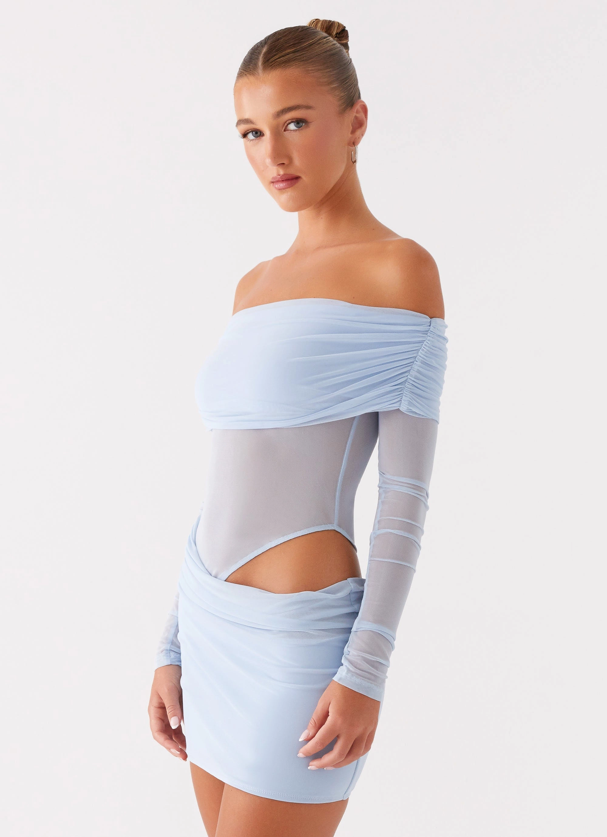 No Doubt Mini Dress - Blue Gloss Accent