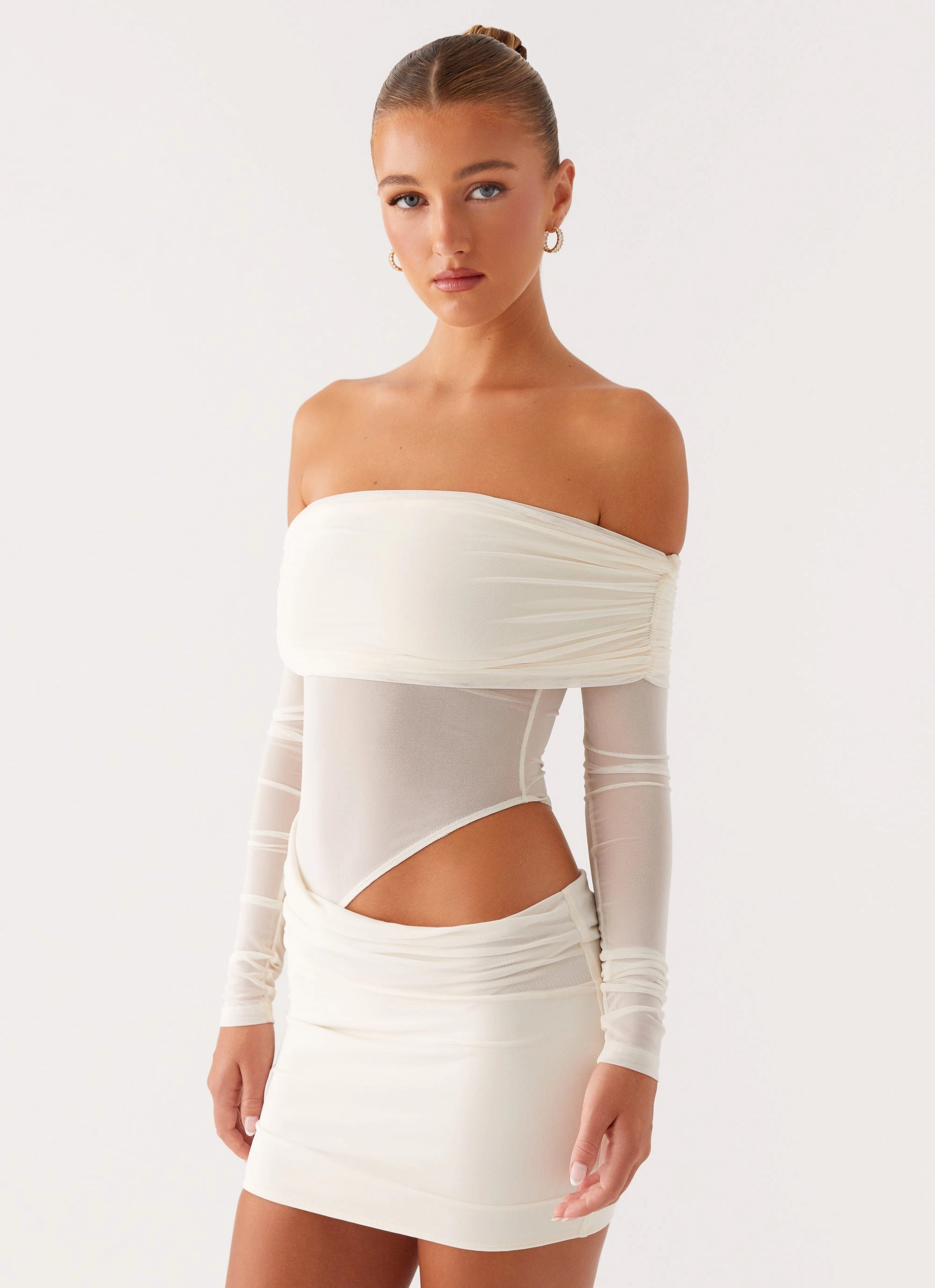 Minimalist Layering Shiny Zip No Doubt Mini Dress - Ivory