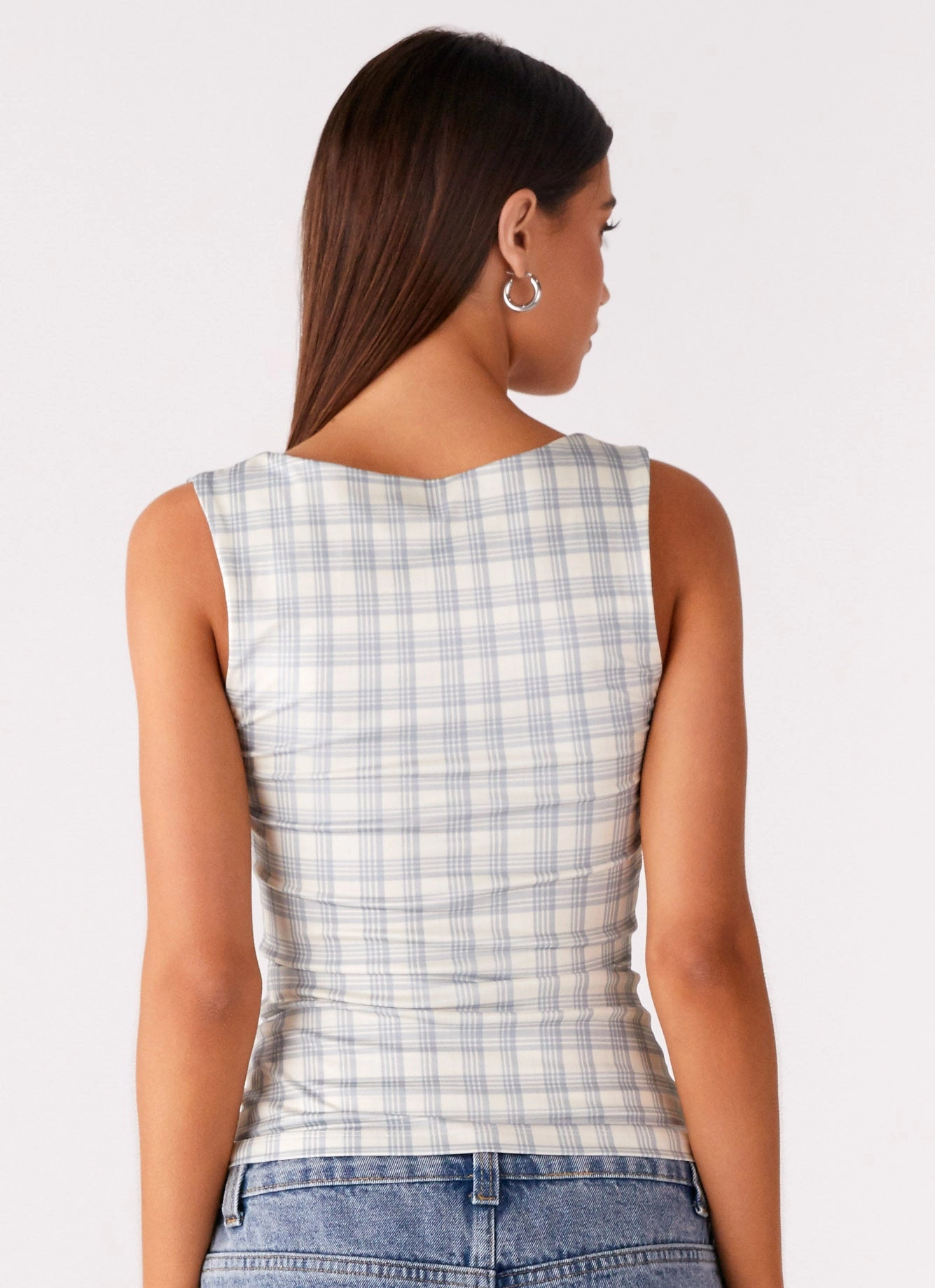 BondedHemline No Drama Strap Top - Grey Check