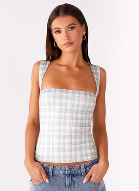 No Drama Strap Top - Grey Check MicrofiberBlend Athletic Wear