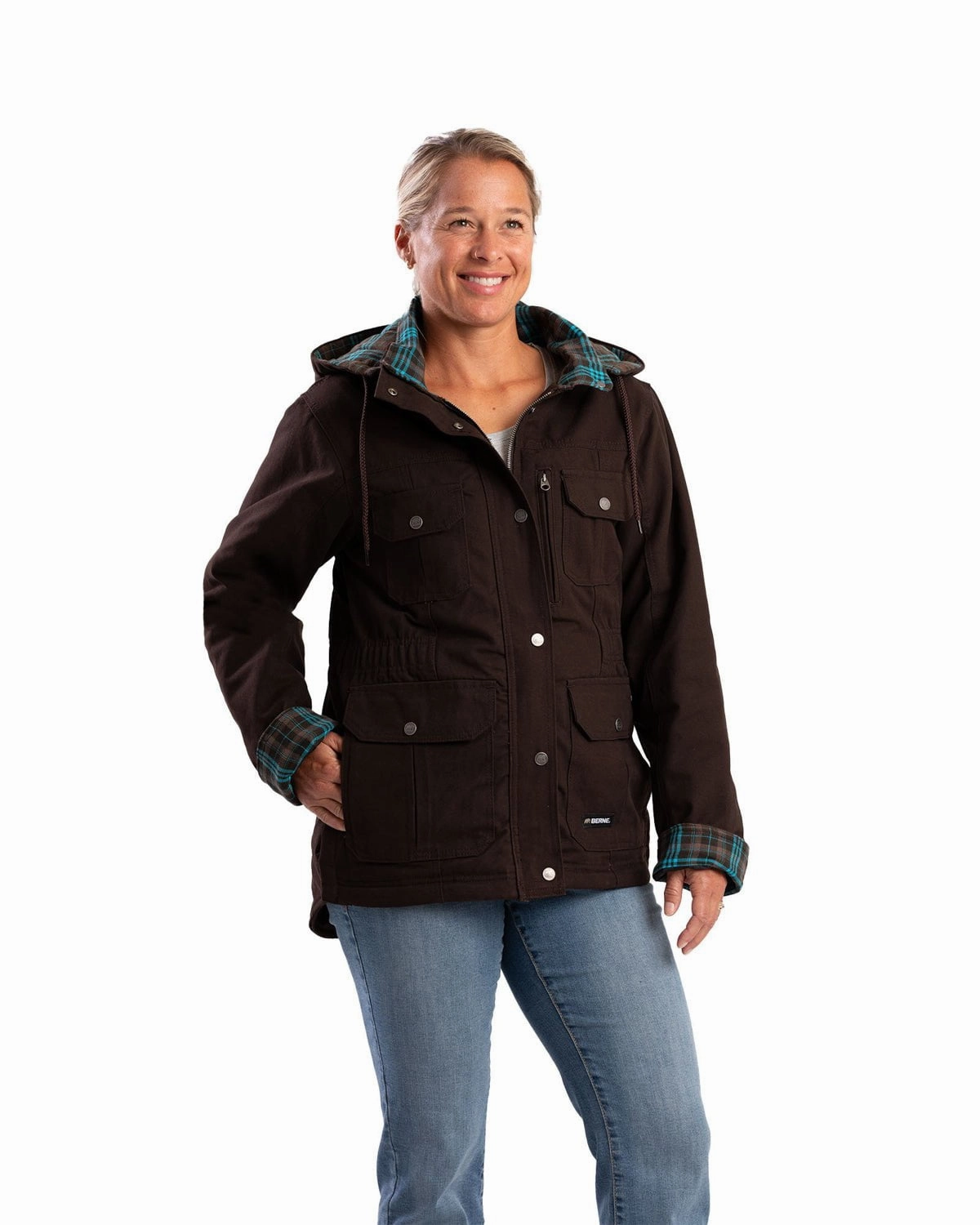 Berne Apparel Womens Softstone Duck Barn Dark Brown 100% Cotton Jacket No Roll Collar Technology