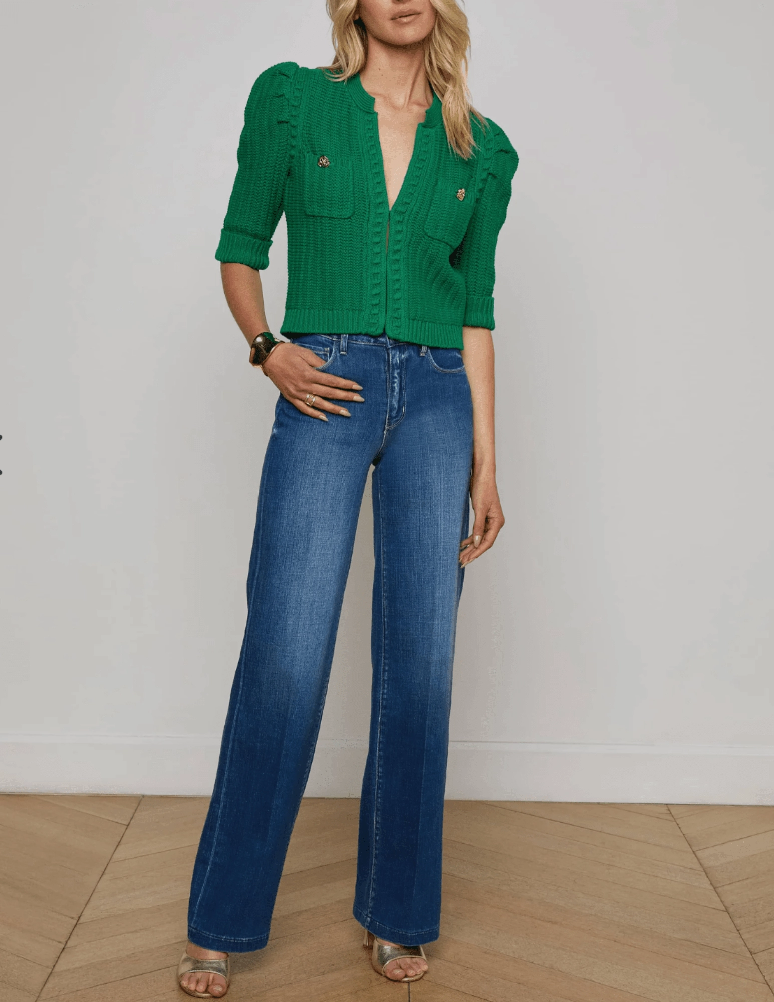 L'AGENCE Delilah Cropped Textured Cardigan BioBased Fiber