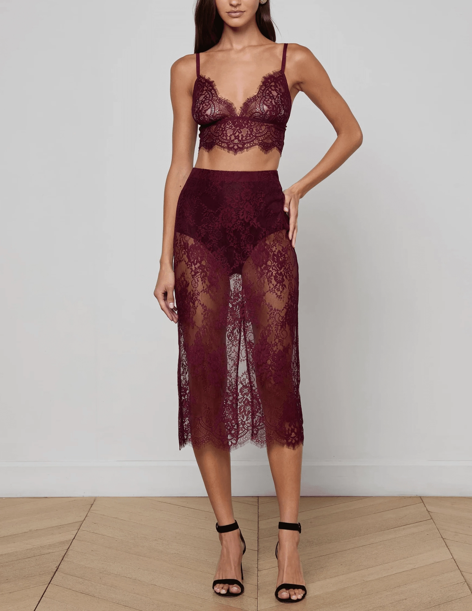 SunProtective L'AGENCE Aislin Lace Bralette Top in Dark Port