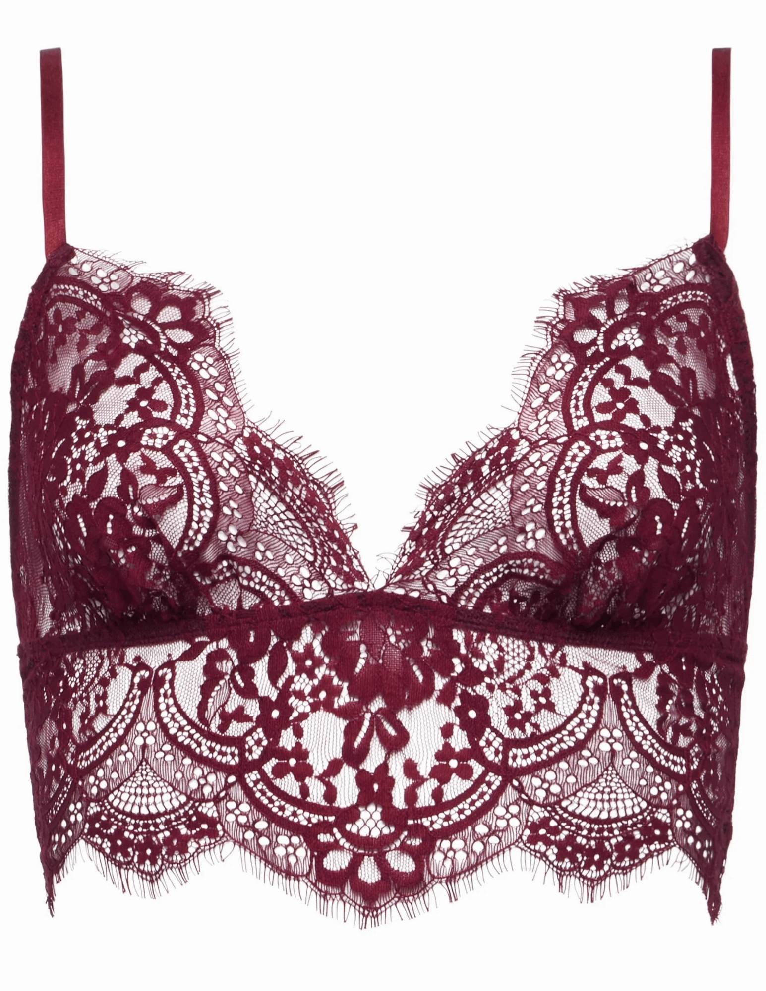 L'AGENCE Aislin Lace Bralette Top in Dark Port MoistureControlLiner Breathable Weave Fabric