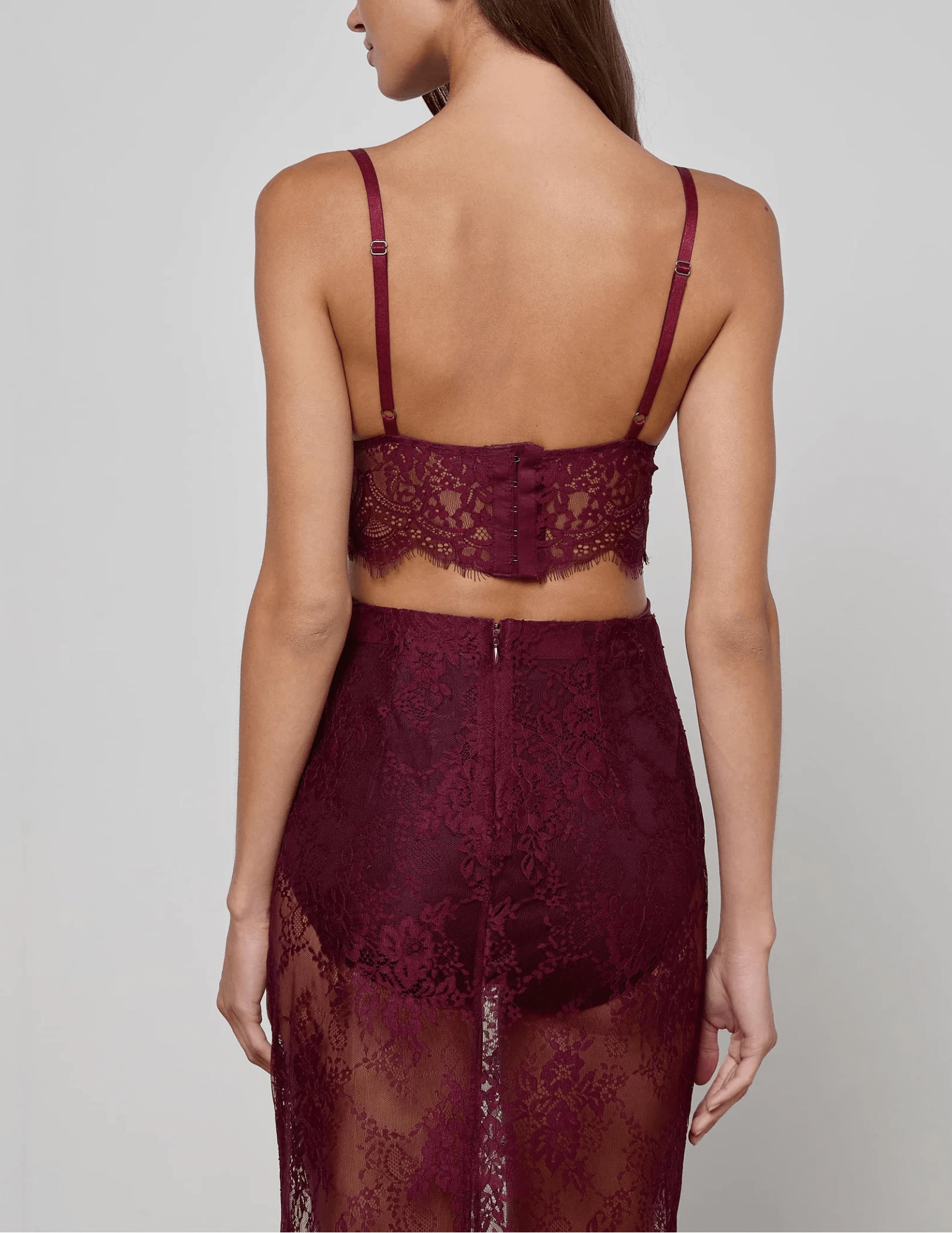 Anti Static Treatment L'AGENCE Aislin Lace Bralette Top in Dark Port