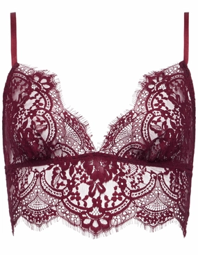 L'AGENCE Aislin Lace Bralette Top in Dark Port MoistureControlLiner Breathable Weave Fabric