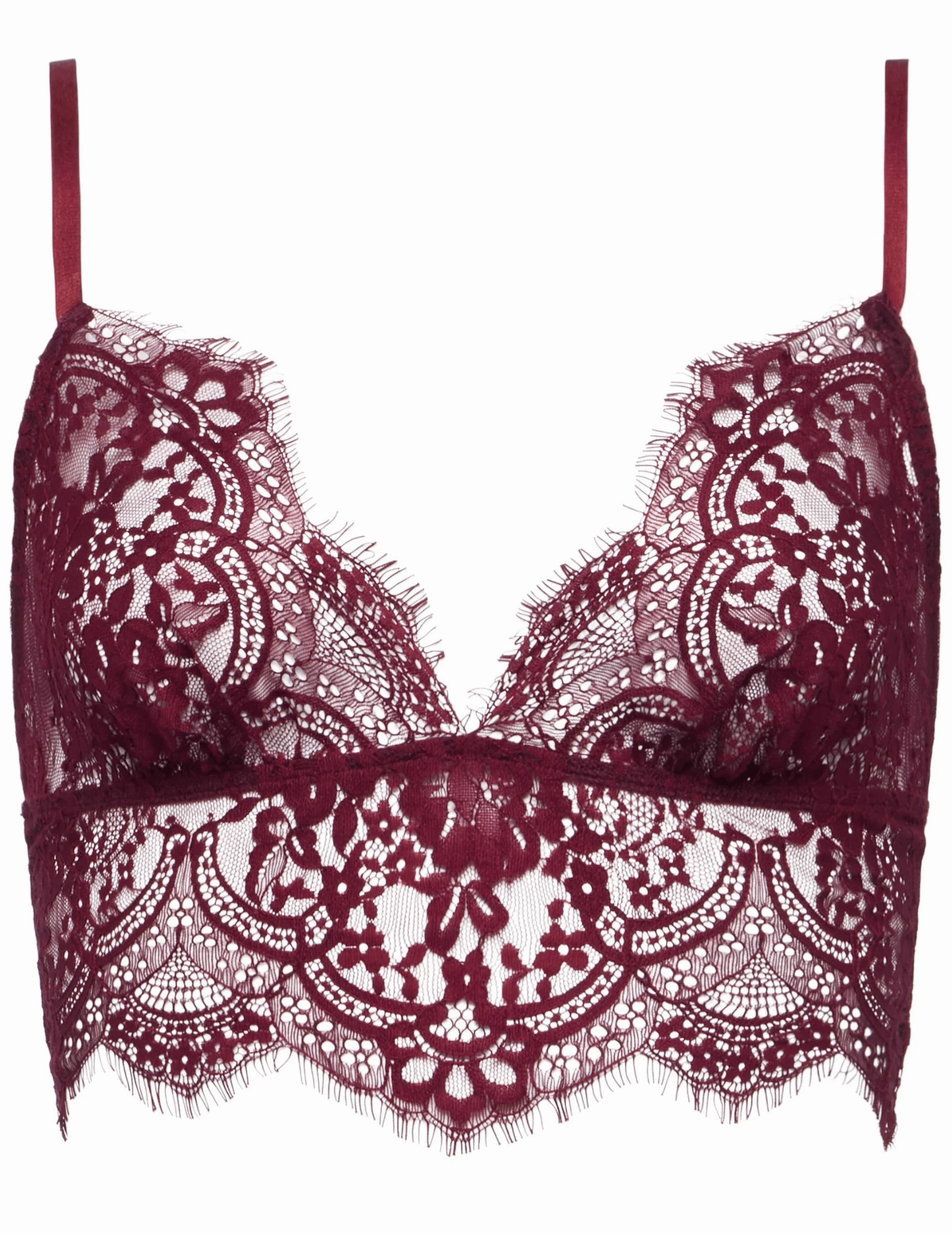 L'AGENCE Aislin Lace Bralette Top in Dark Port Breathable Design Airy Mesh Lining