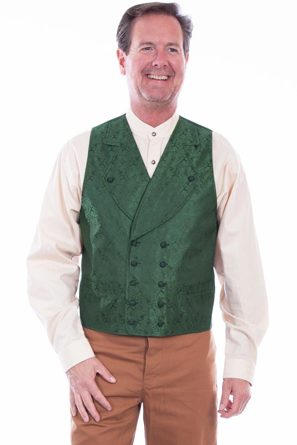 Eco Friendly Textile Scully Mens Emerald Polyester Wide Lapel DB Vest
