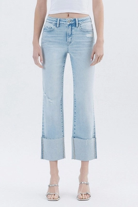 Lidia High Rise Cuffed Crop Straight Jeans Comfortable Style Easycare