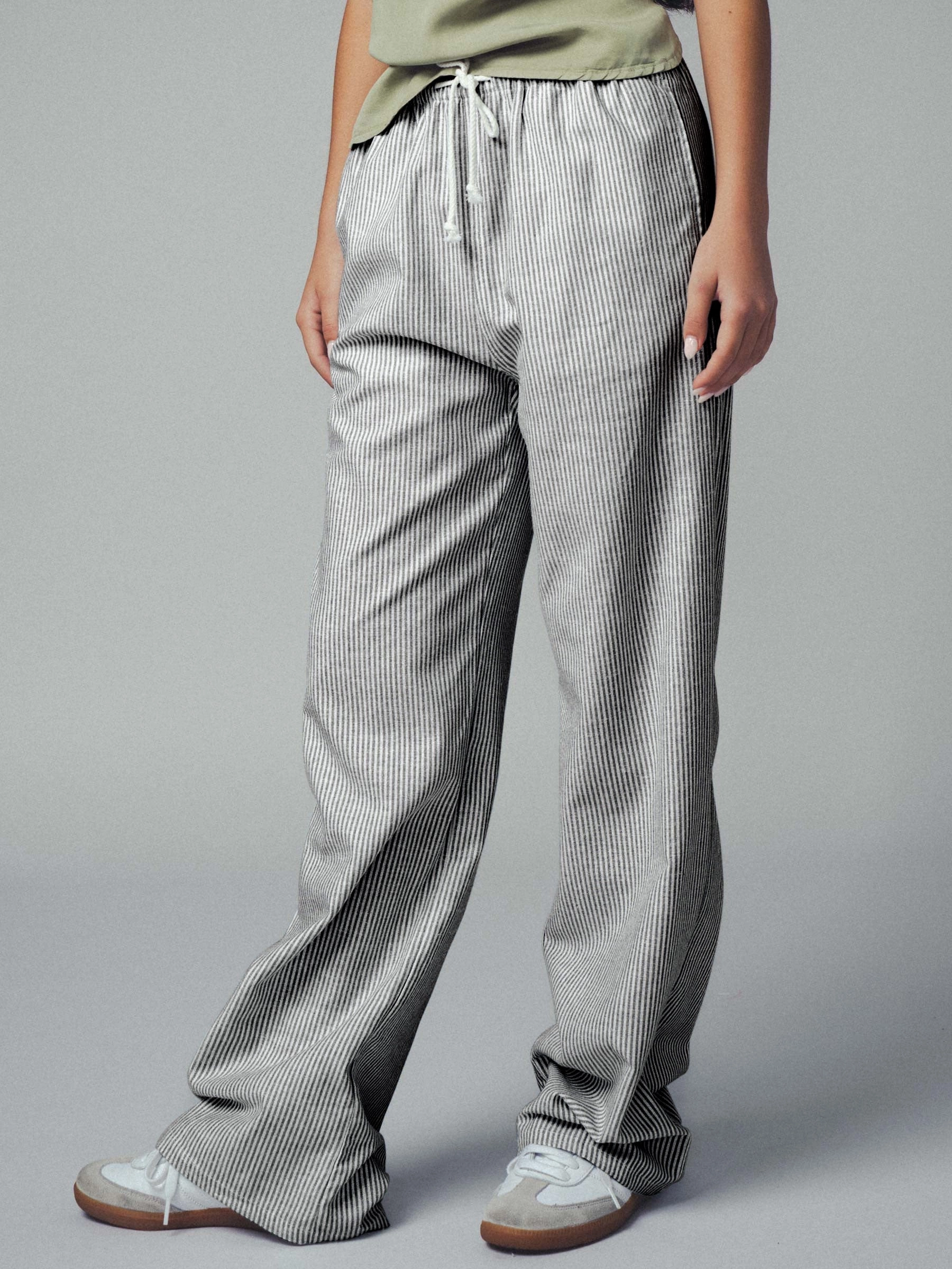 Yarn Dye Stripe Cozy Sweater Lounge About Pinstripe Pants - Black