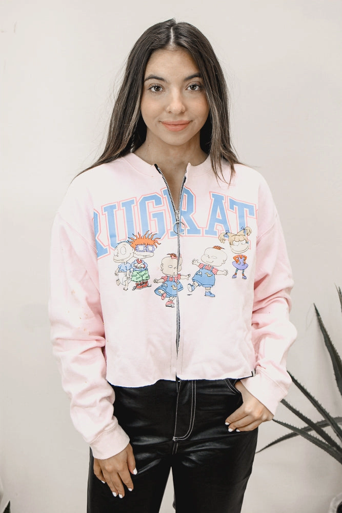 SeamlessConstruction Ribbed collar Rugrats Long Sleeve Zipper Crop