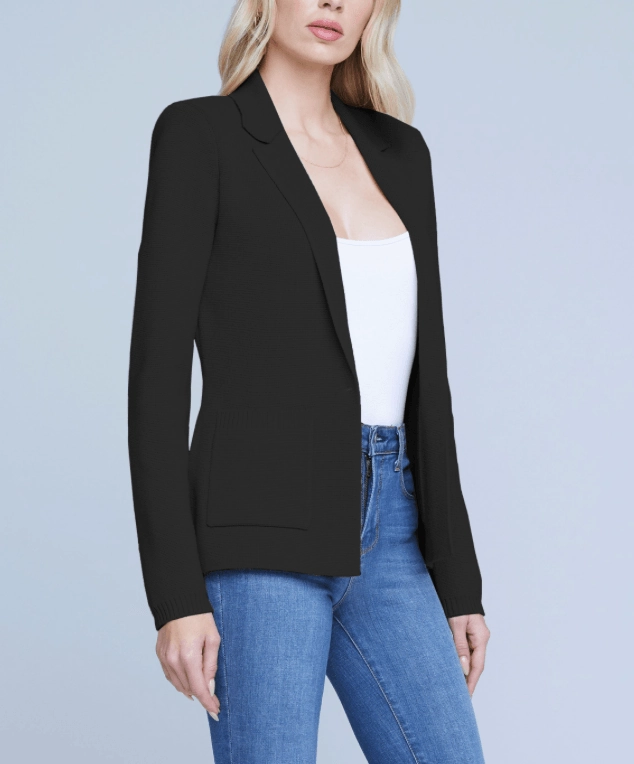 L'Agence Lacey Knit Blazer High Collar Design