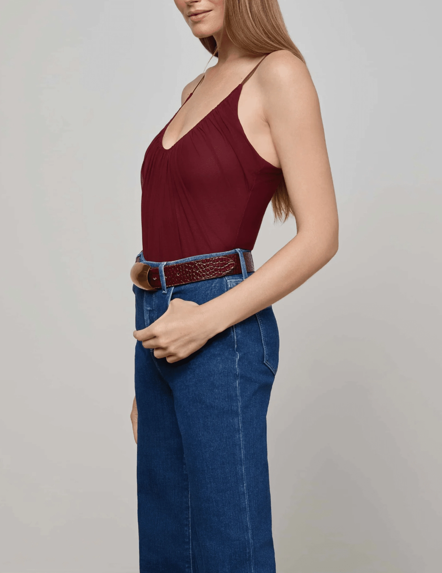 L'AGENCE Gelina Ruched Scoop-Neck Bodysuit Perfect Design Stretchable Wear