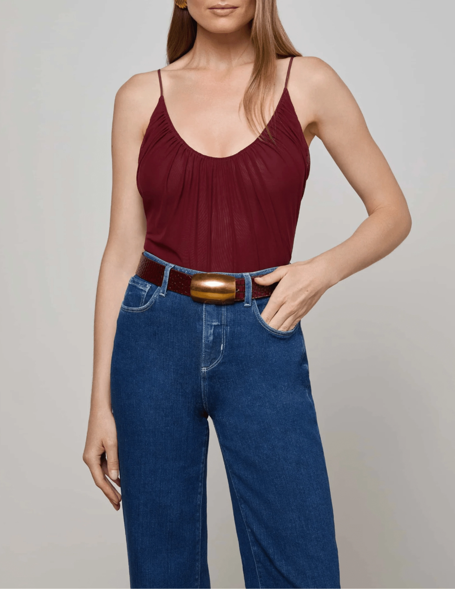 L'AGENCE Gelina Ruched Scoop-Neck Bodysuit Wear Resistant Edge Sporty Style