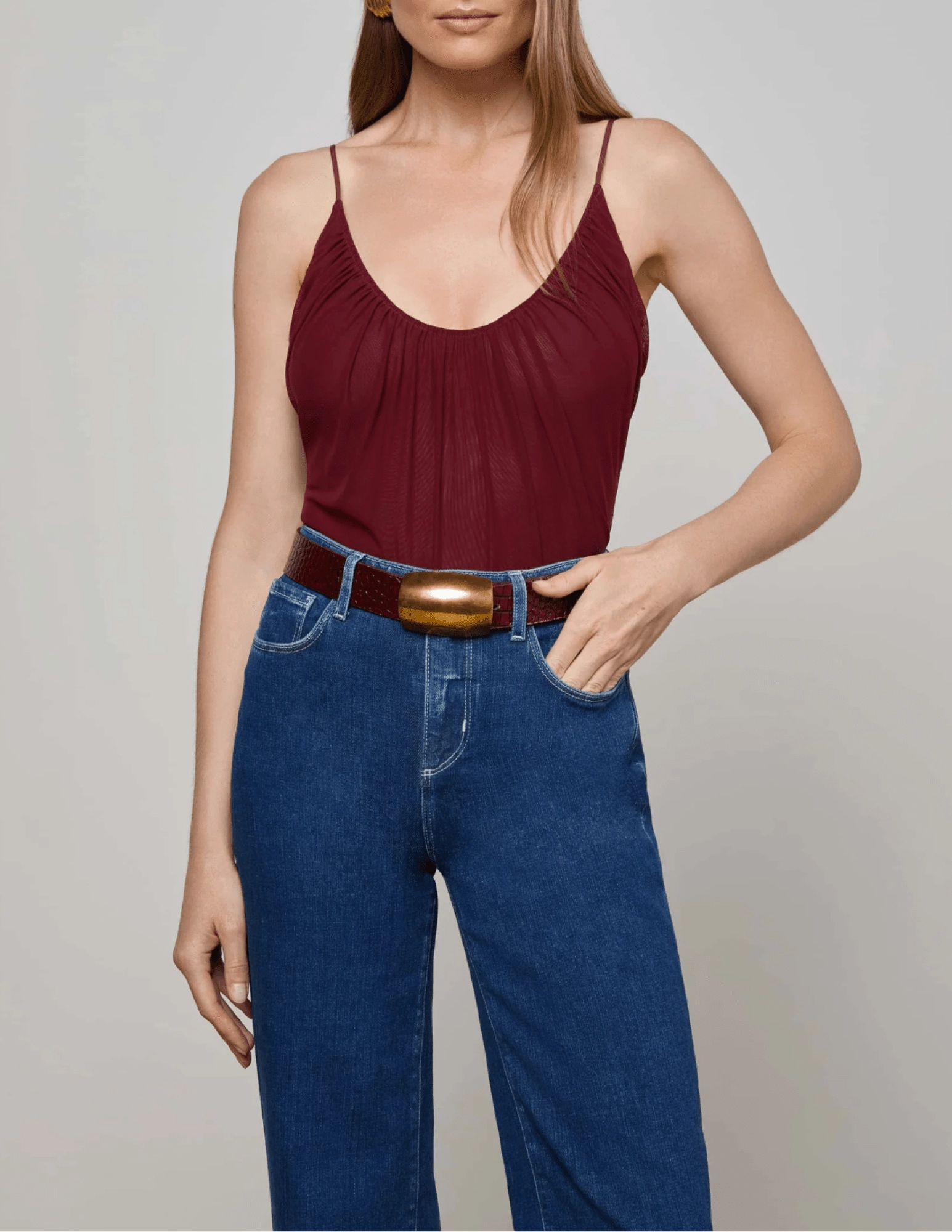 Versatile Comfort Wear Stretch Comfort L'AGENCE Gelina Ruched Scoop-Neck Bodysuit