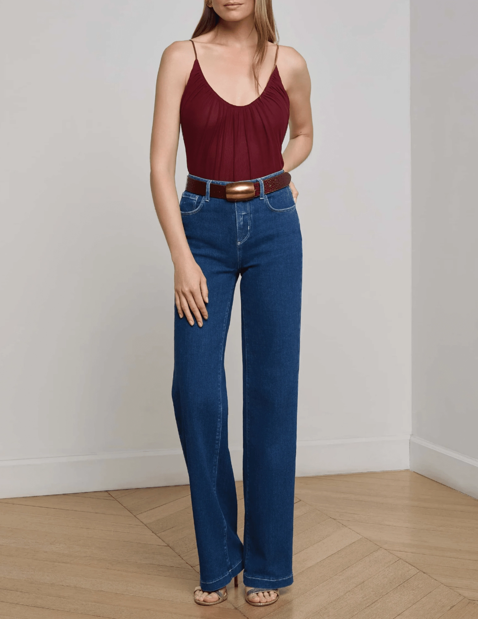 standard fit L'AGENCE Gelina Ruched Scoop-Neck Bodysuit