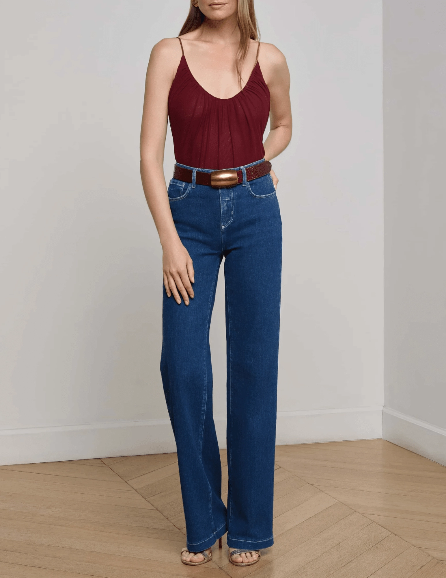 HighDensityWeave L'AGENCE Gelina Ruched Scoop-Neck Bodysuit