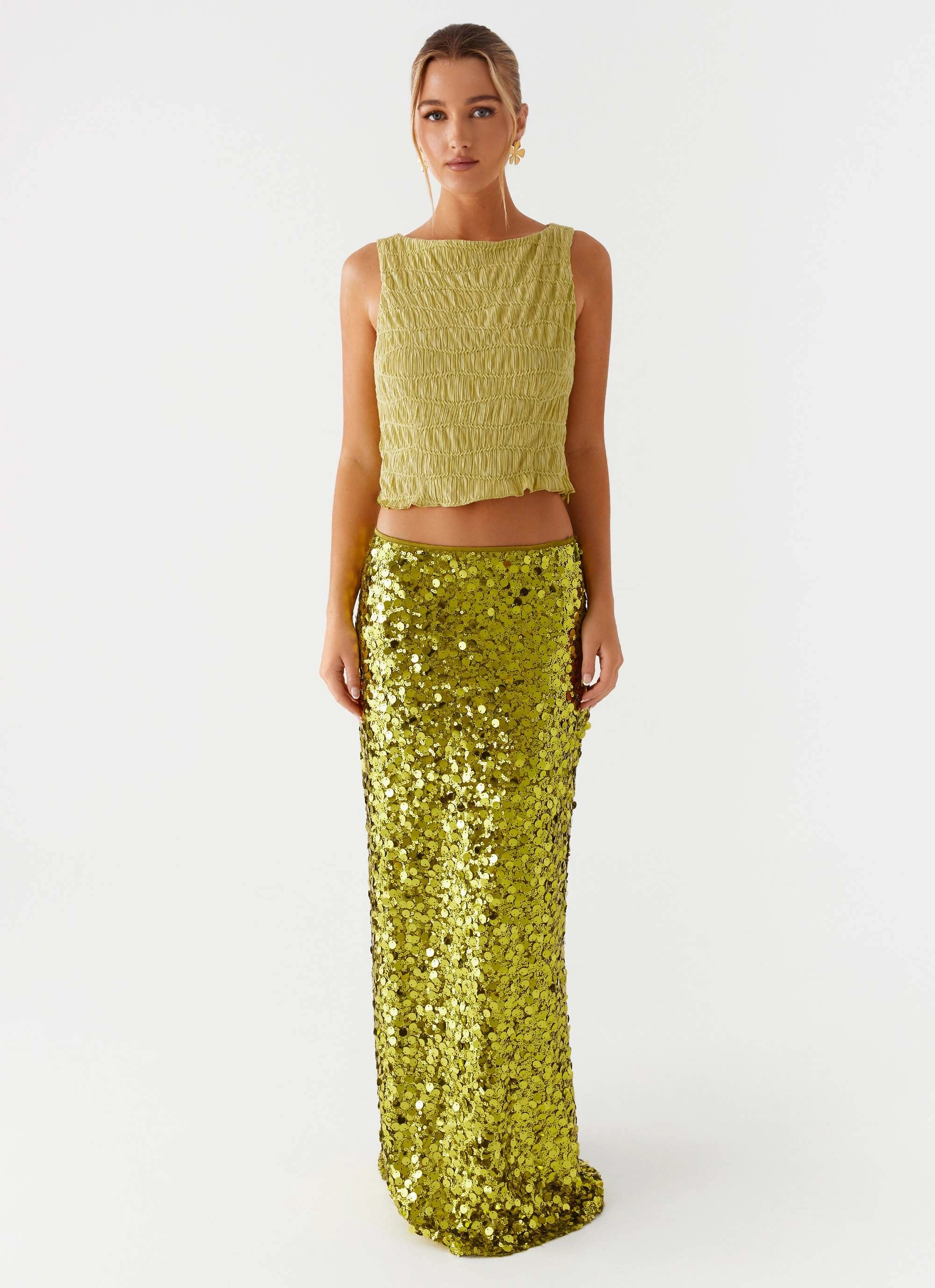 Friction Reducing Finish Ribbed Trim Supernova Boat Neck Top - Lime