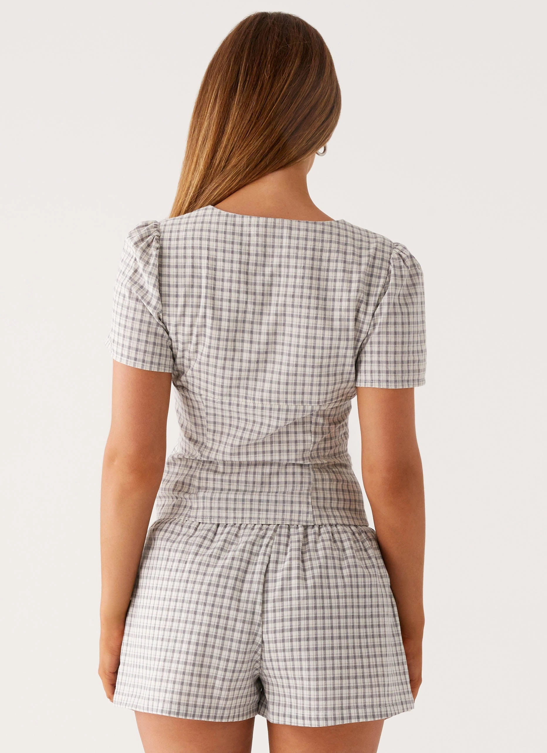 NonChafingEdges WrinkleFree Weaving Adalina Button Up Top - Grey Check