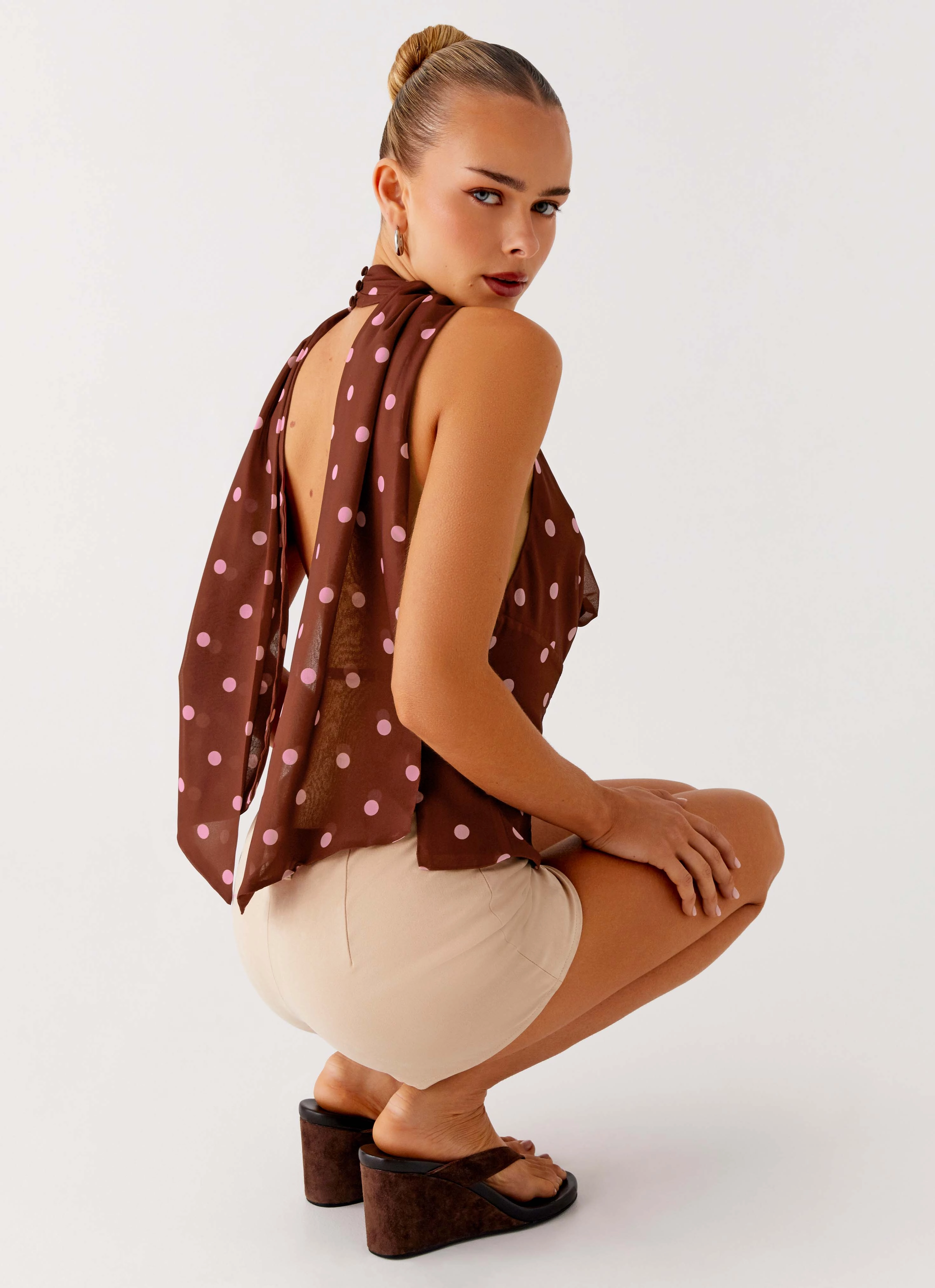 Stealing Love Scarf Top - Chocolate Strawberry Dot DurableZipper