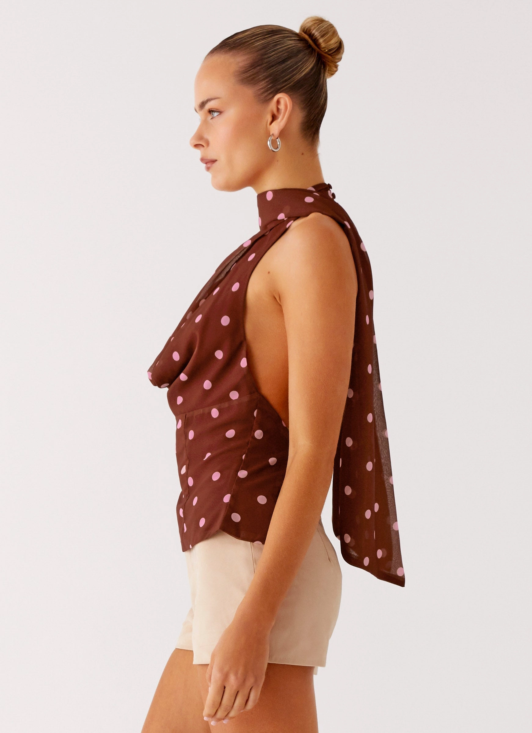 Stealing Love Scarf Top - Chocolate Strawberry Dot RollUpSleeves
