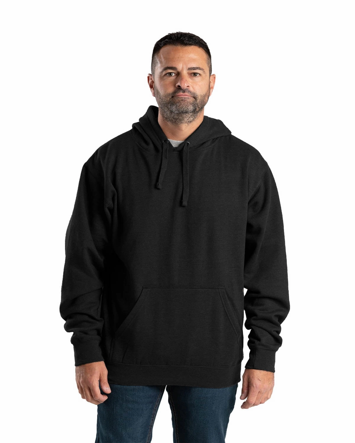 Berne Mens Black Cotton Blend Pullover Hooded Sweatshirt LightPadding Thermal regulation