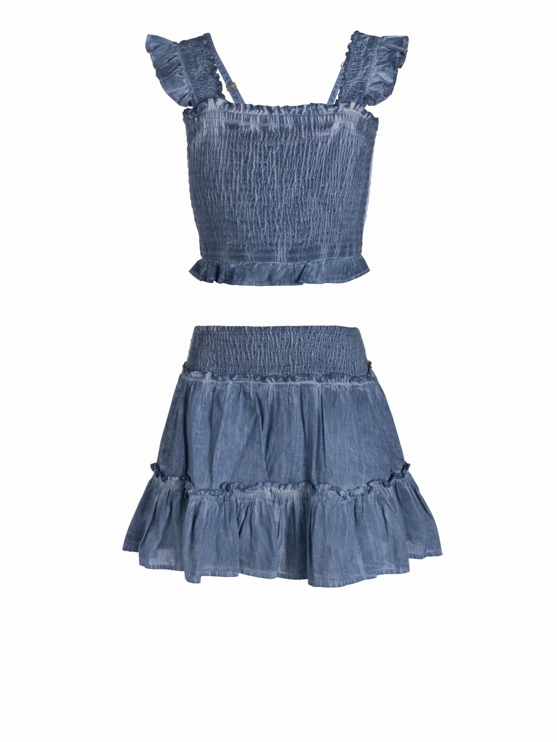 Soft and Cozy Girls Kayla Skirt Set In Stonewash