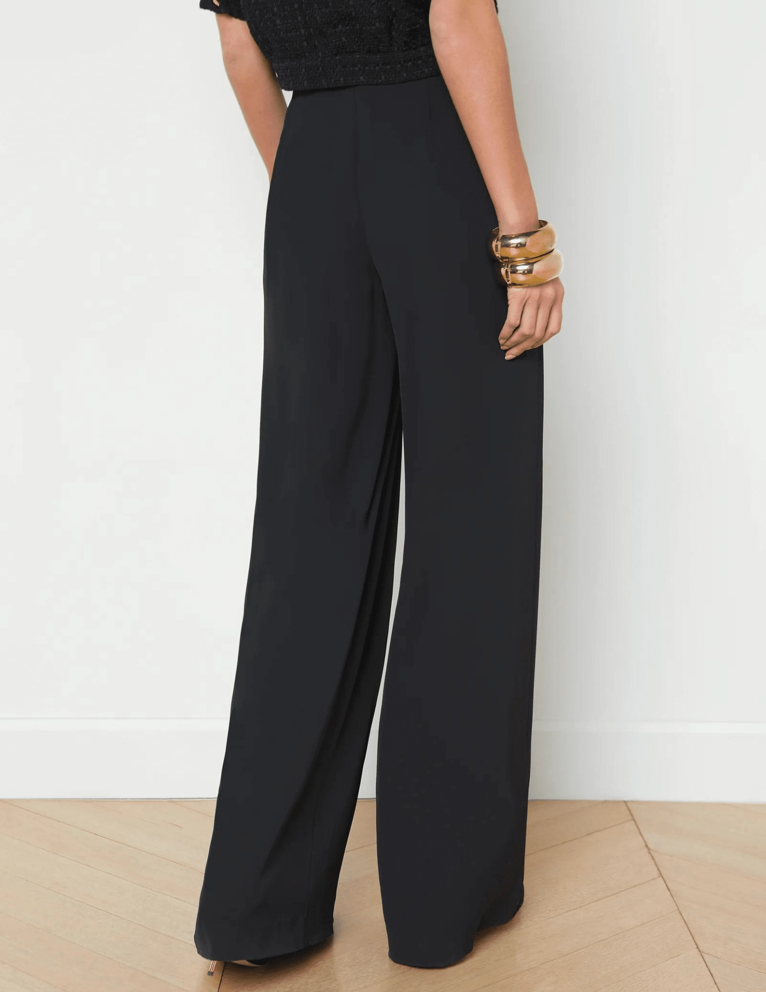 L'AGENCE Nova Pleated Wide Leg Pant in Black Practical Fit