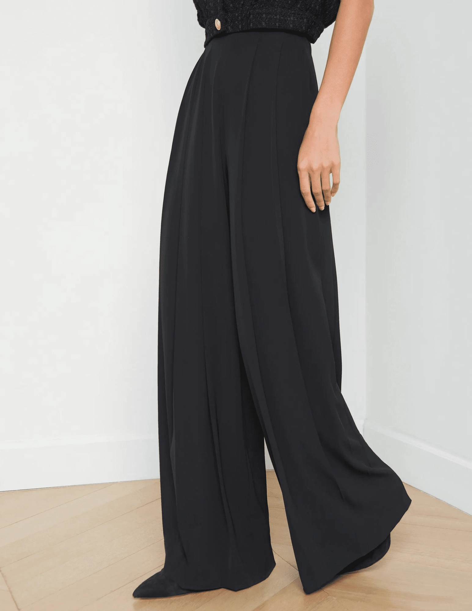 Ripped design L'AGENCE Nova Pleated Wide Leg Pant in Black