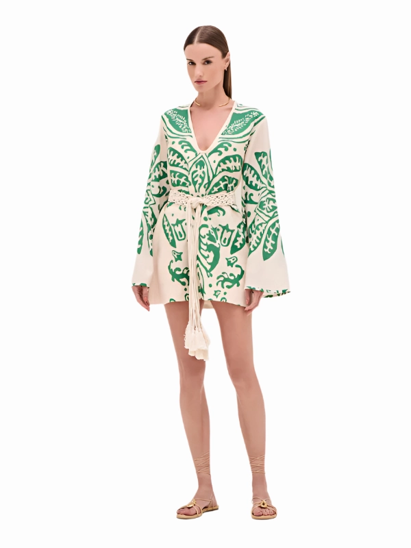 Noriko Dress in Emerald Palm Bare Glow