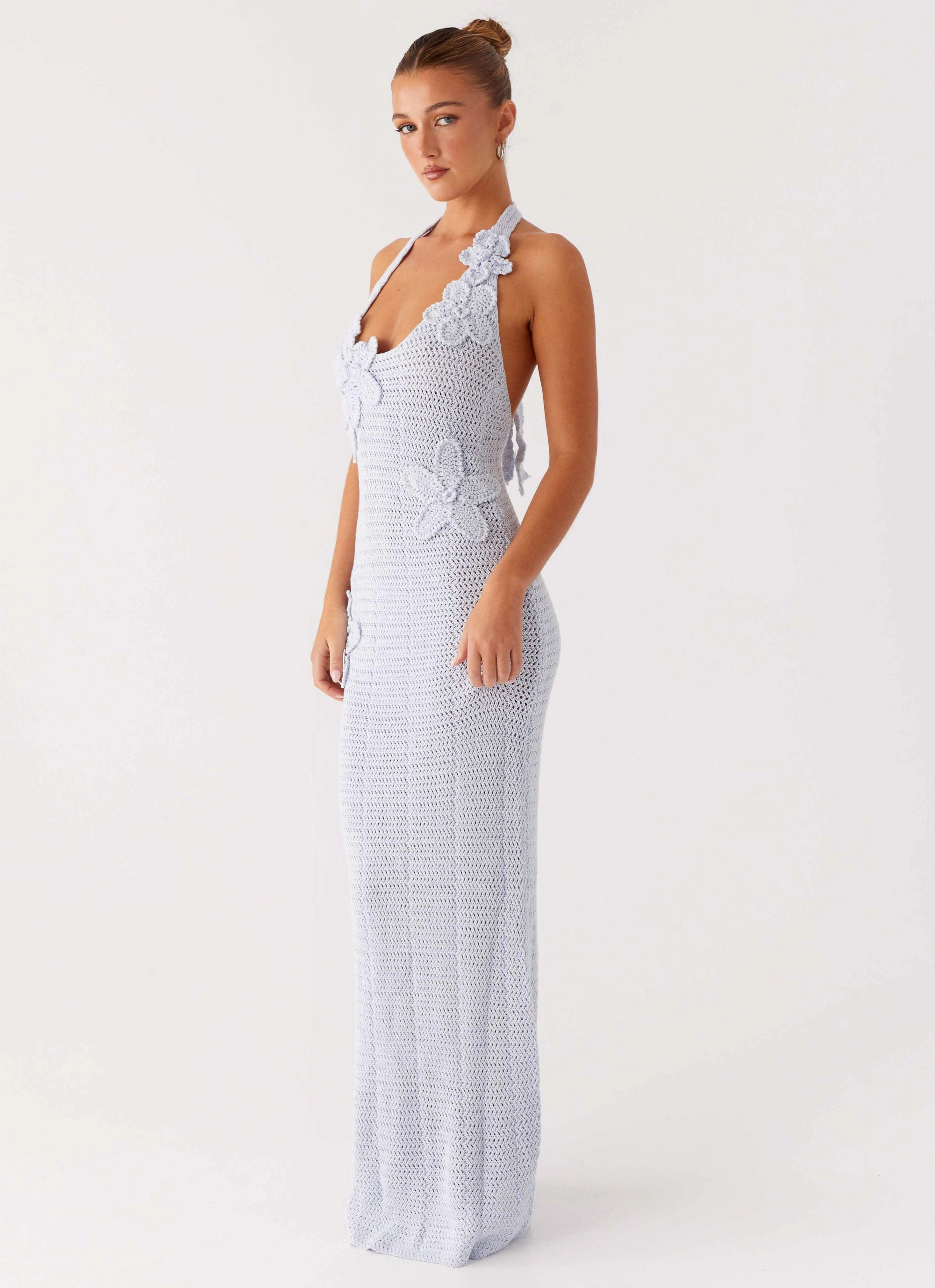 Novalee Flower Crochet Maxi Dress - Blue Fitted Mood Light and Breezy