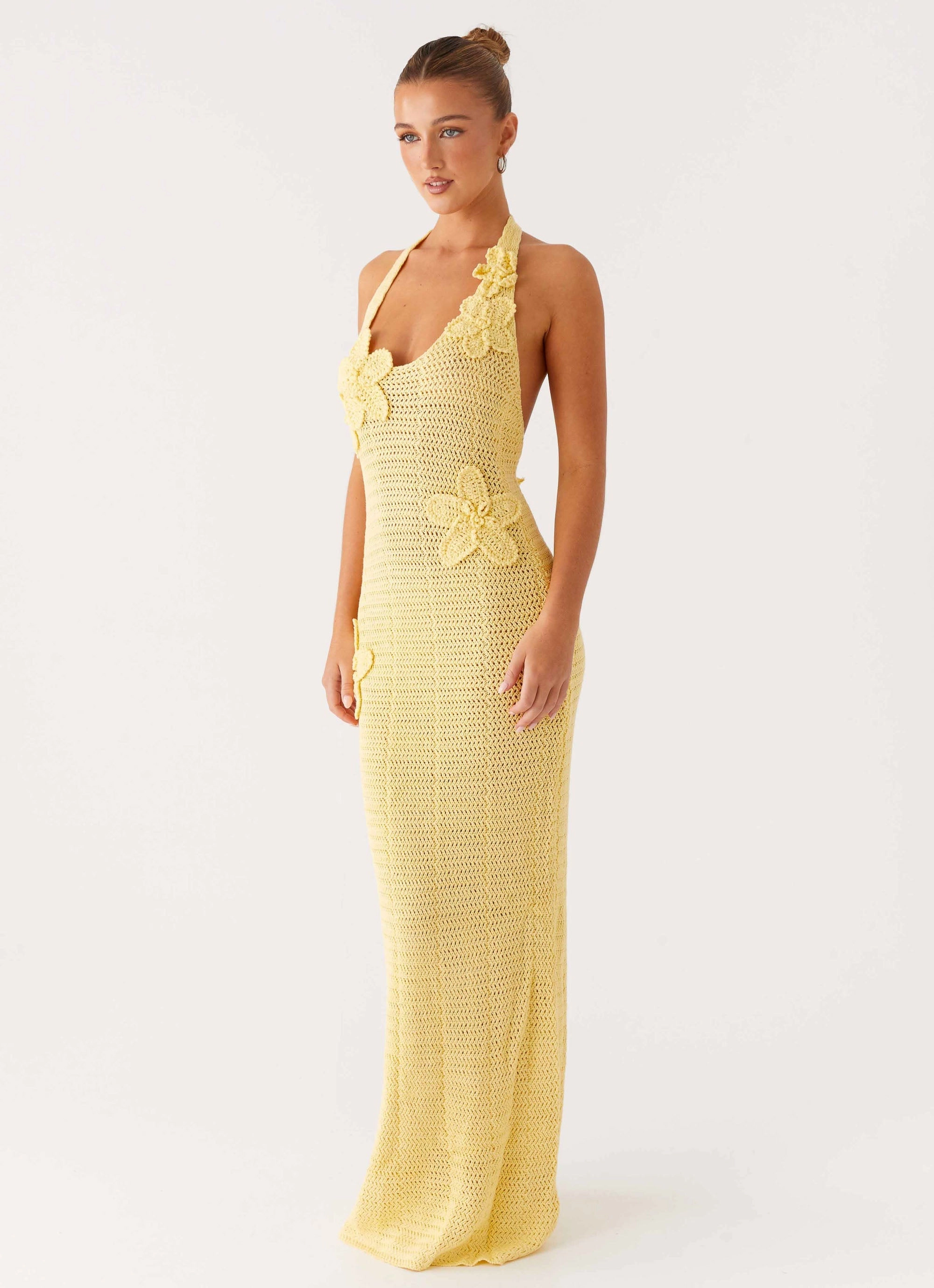 Moment Soft Silk Shine Novalee Flower Crochet Maxi Dress - Yellow