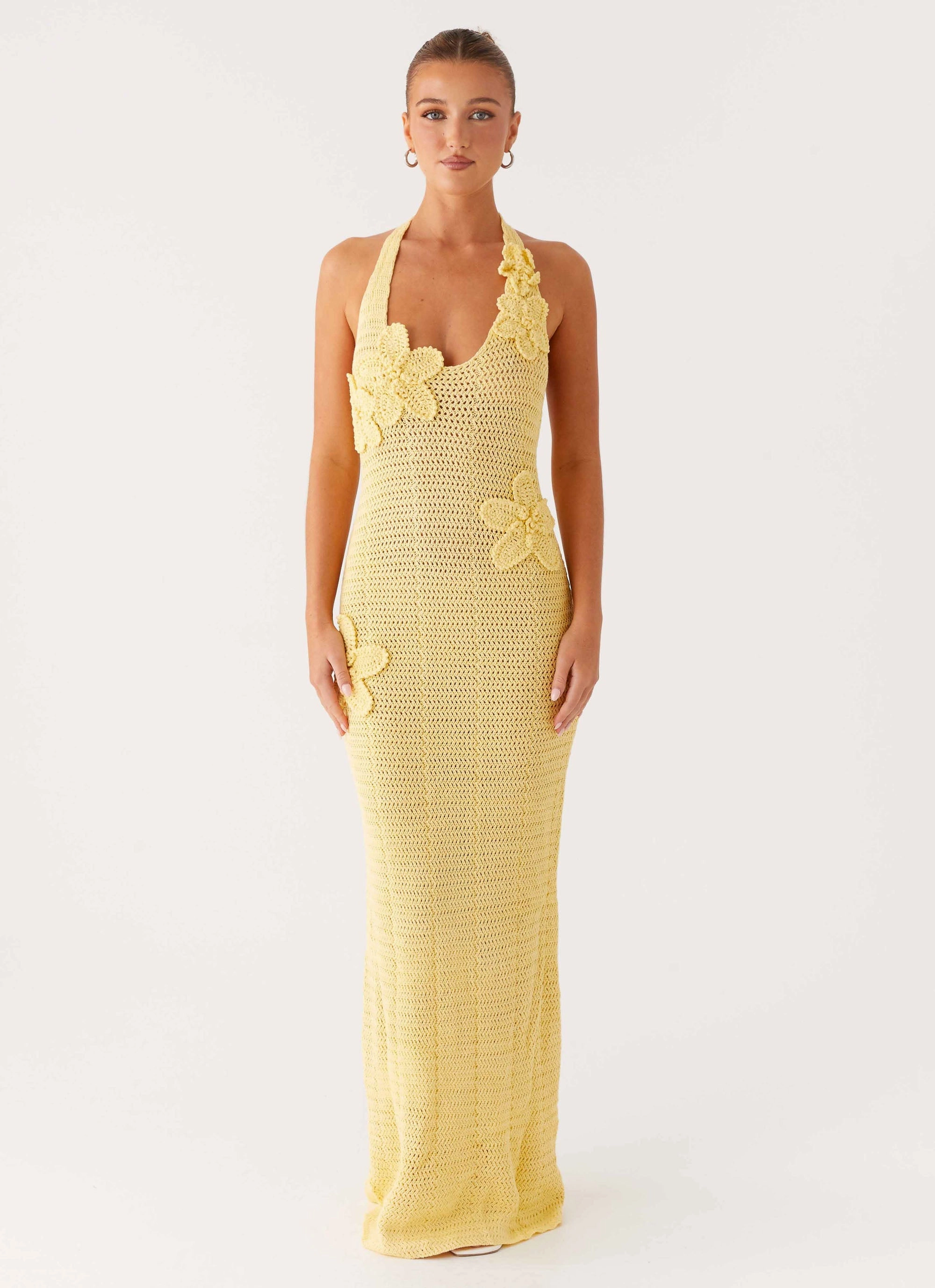 Novalee Flower Crochet Maxi Dress - Yellow Mini-Length
