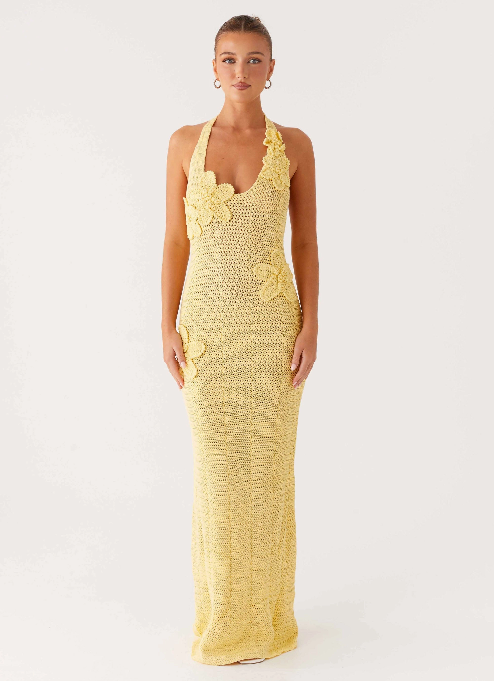 Long Lines Novalee Flower Crochet Maxi Dress - Yellow