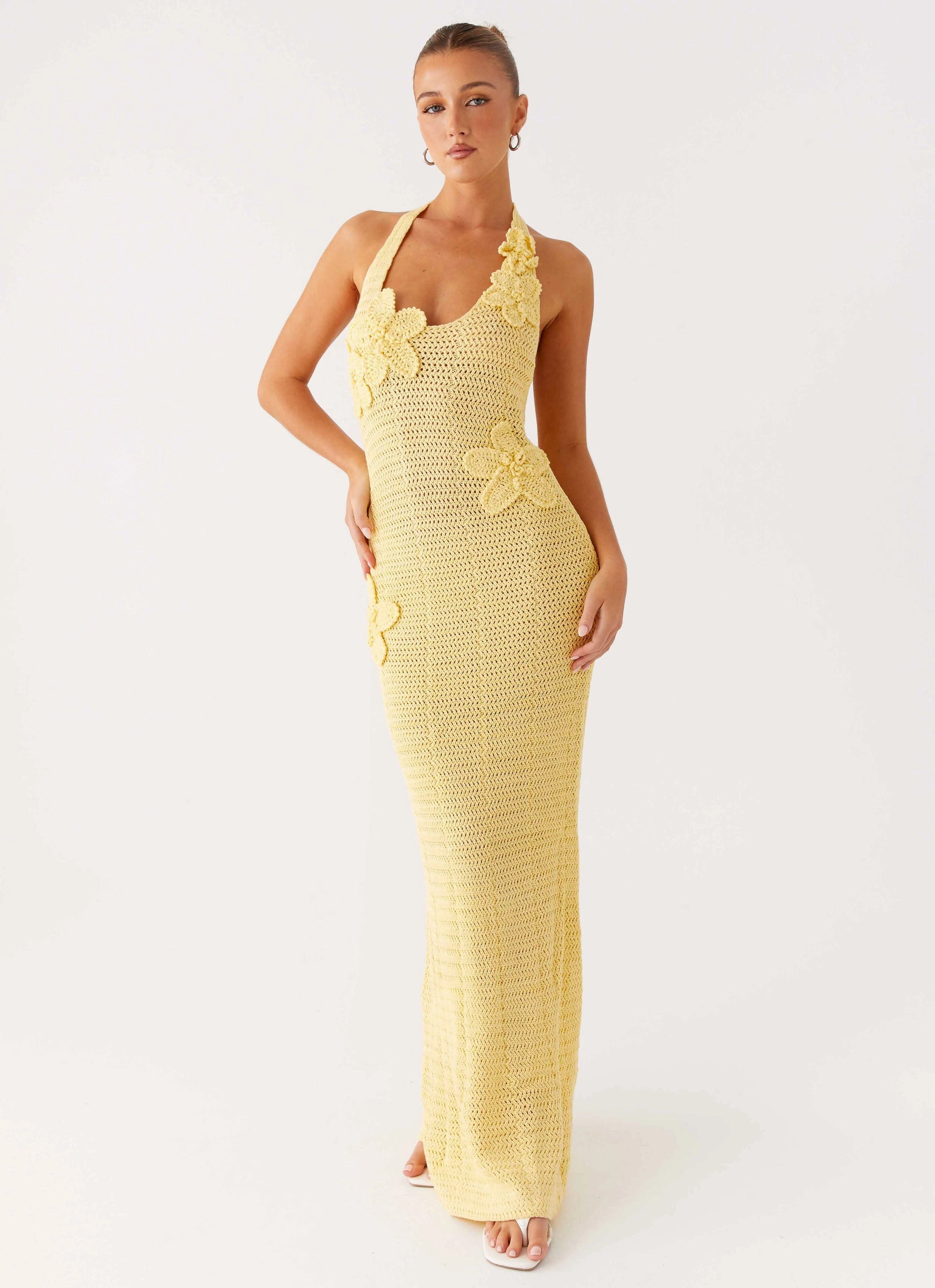 Work Vibes Stream Cut Novalee Flower Crochet Maxi Dress - Yellow