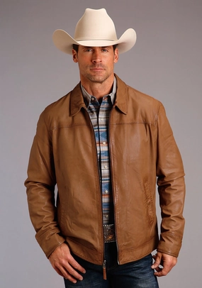 Stetson Mens Zip Front Lightweight Caramel Leather Leather Jacket Sustainable Material