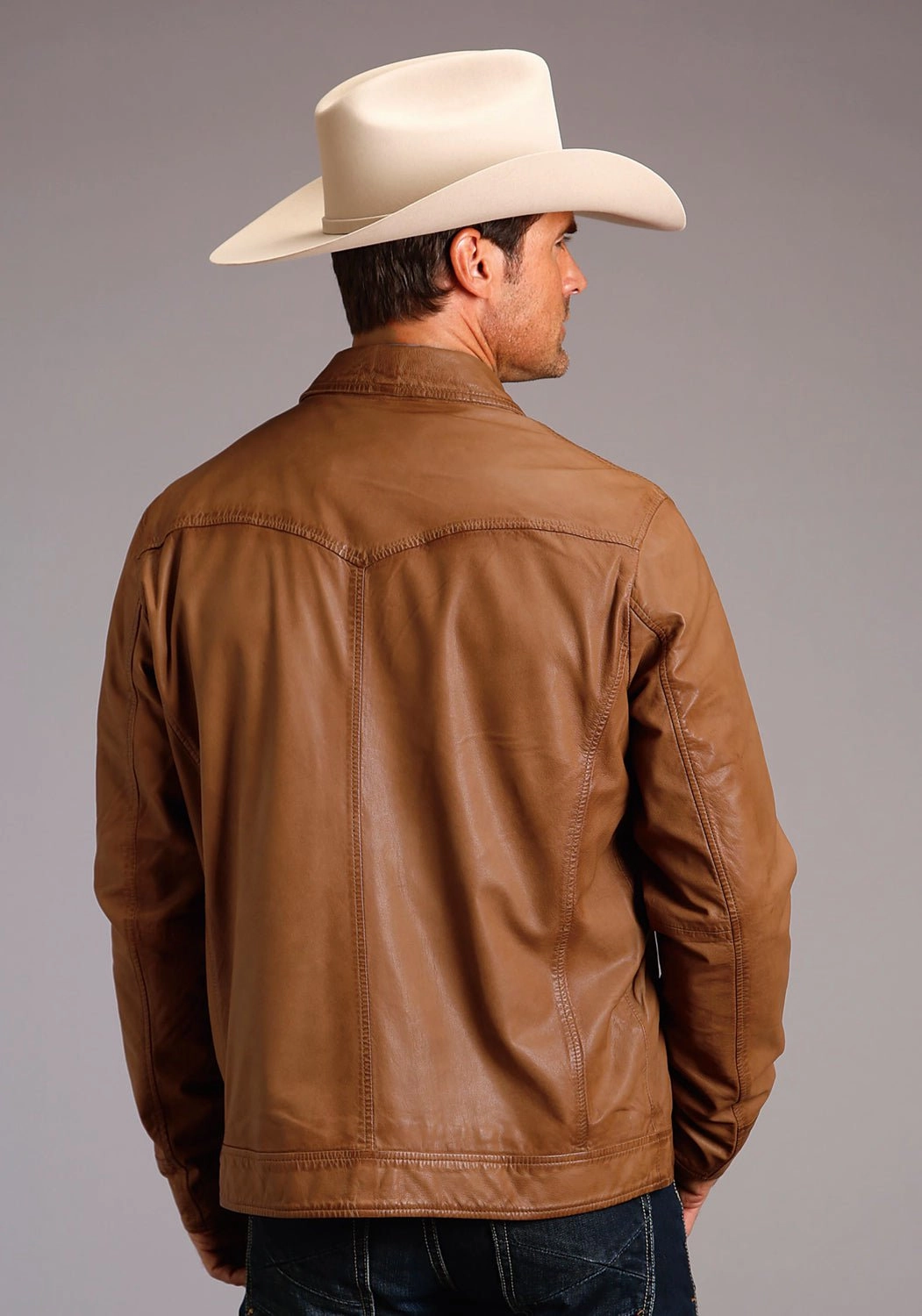 Stetson Mens Zip Front Lightweight Caramel Leather Leather Jacket Stylish Basics Airtight Fasteners