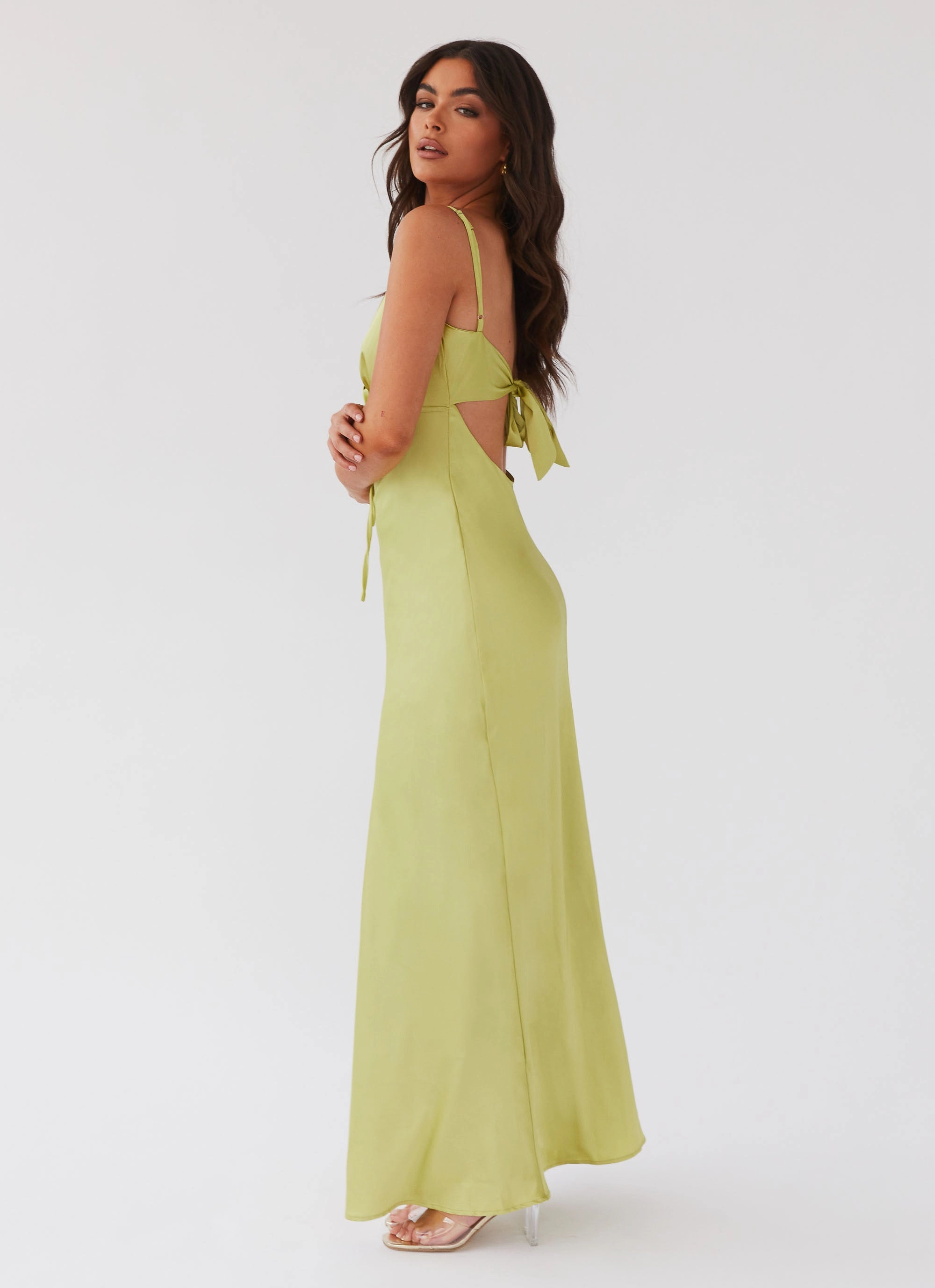 Flora Satin Maxi Dress - Green Expectations Office Tone Vibrant Form