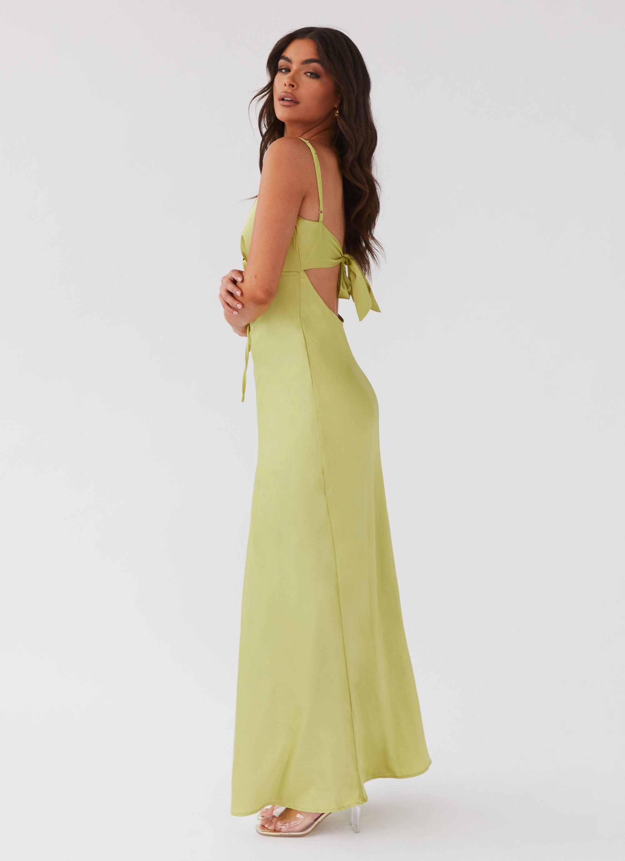 Flora Satin Maxi Dress - Green Expectations Sharp Style