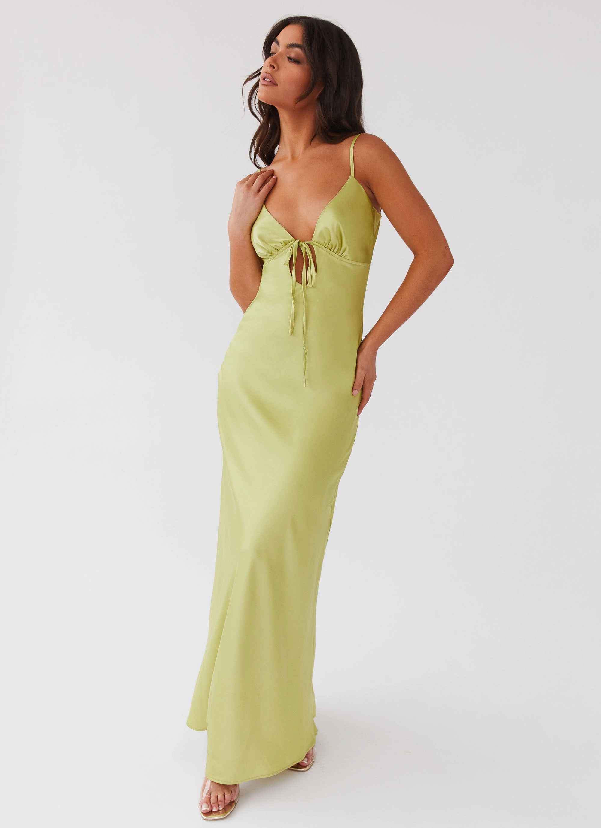 Sweetheart Cut Flora Satin Maxi Dress - Green Expectations