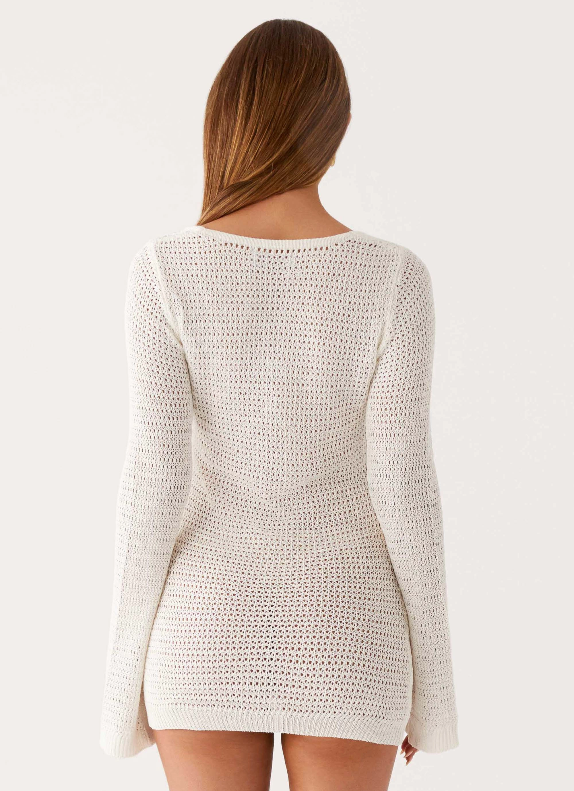 Ocean Drift Long Sleeve Mini Dress - Ivory Texture Play